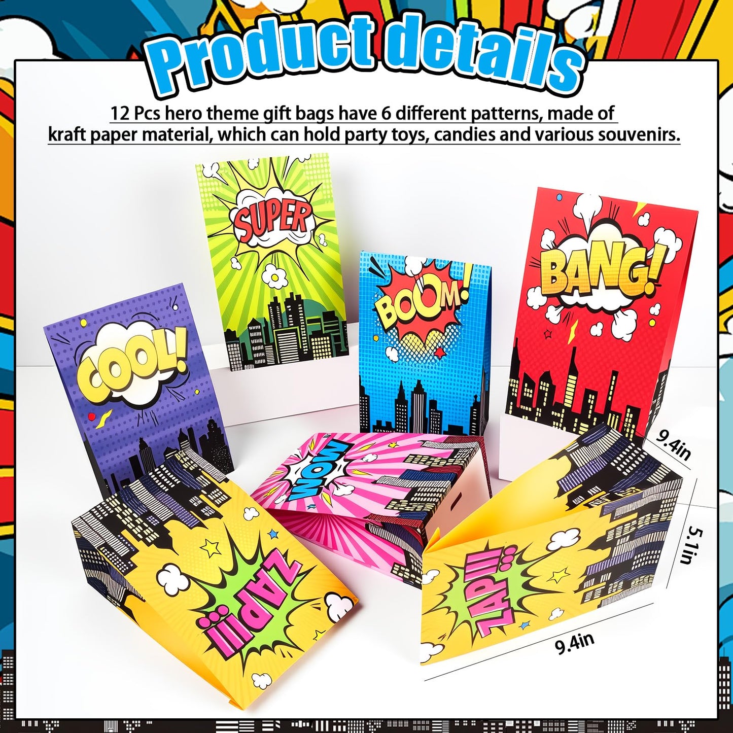 158Pcs Hero Party Favors - 12 Guests Set, with Goodie Bag Mask Straw Slap Bracelets Keychain Party Blowers Stickers Sticky hands for Birthday Decorations & Pinata Fillers