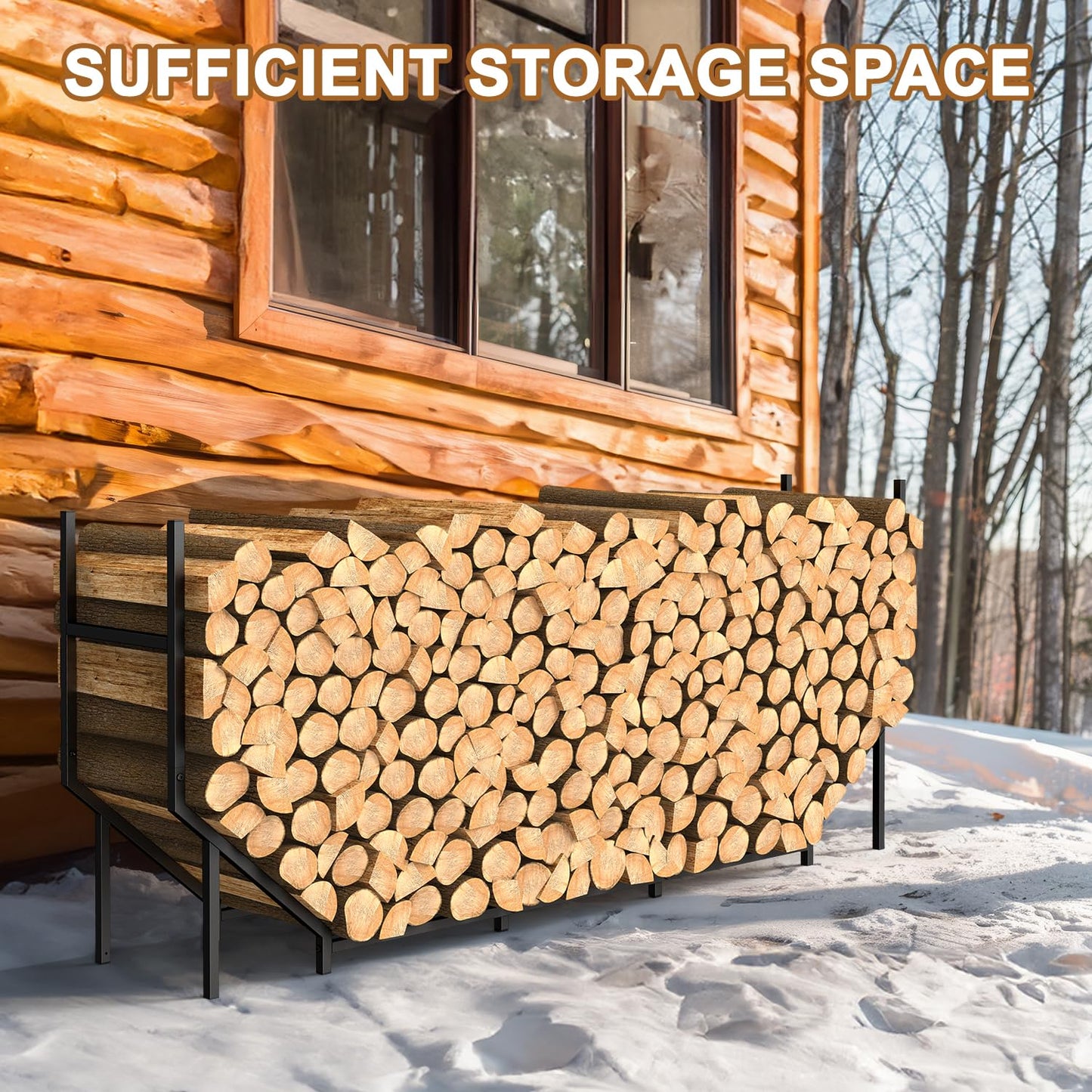 5.9ft Firewood Rack Holder, Outdoor Indoor Heavy Duty Metal Wood Stand, Adjustable Stacker Fireplace Lumber Organizer, Bottom Widening for Deck Patio Logs Storage Carrier Tool, Black