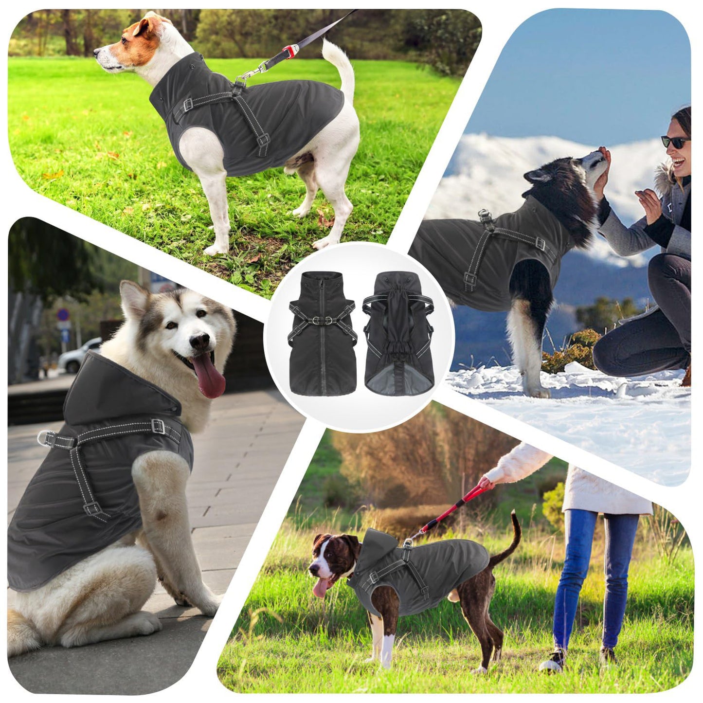 Mosucoirl Dog Raincoat Waterproof Dog Hoodie Reflective Dog Raincoat Hooded Adjustable Rain Jacket for Small Medium Large Dogs Puppies (Black, L)