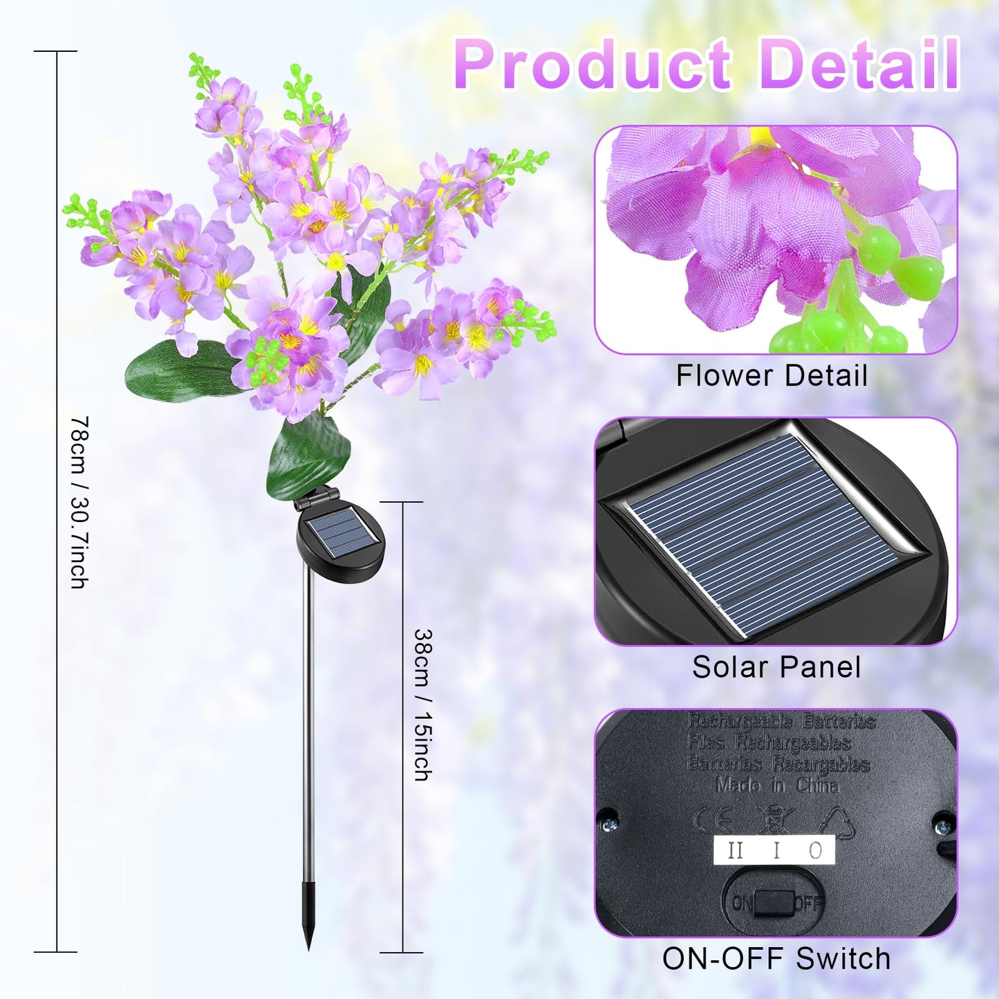 Ninonly Solar Garden Lights, 2 Pack Solar Violet Flowers Lights Outdoor, 600mAh Waterproof Solar Powered Pathway Lights for Patio Yard Landscape Decoration