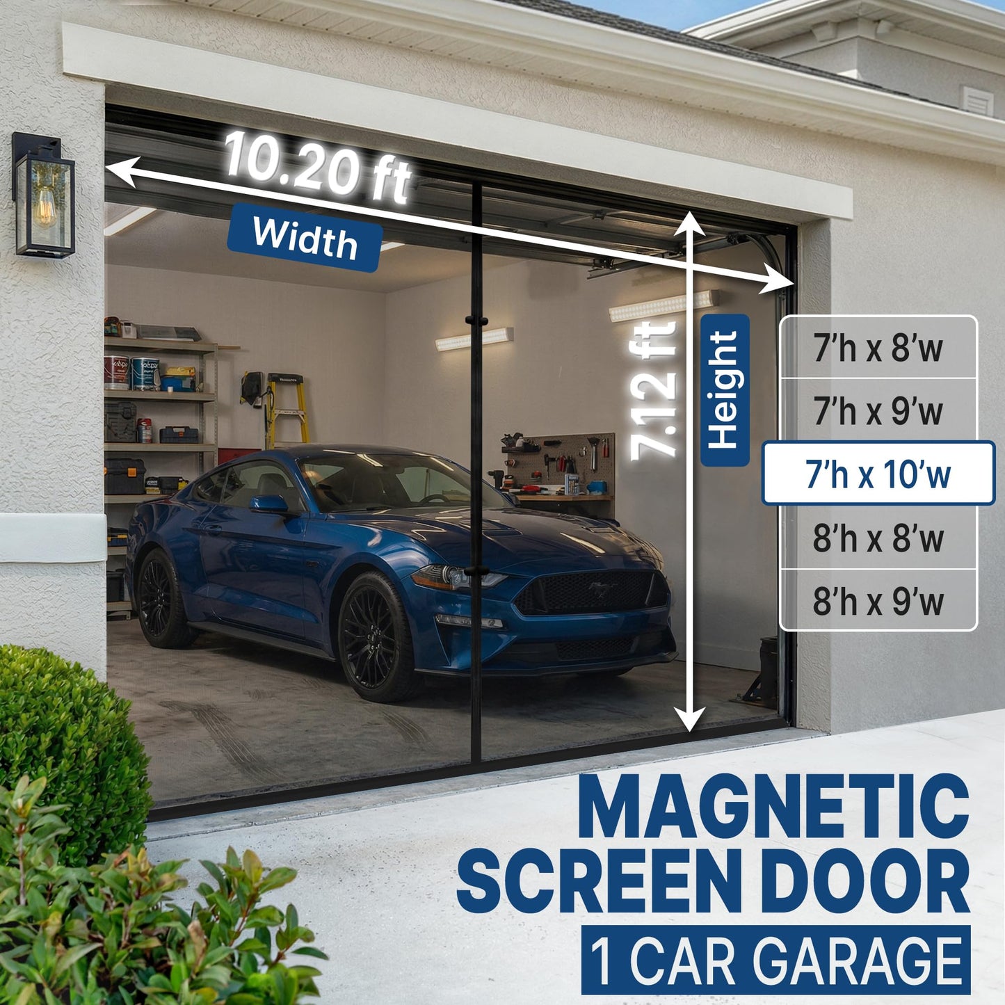 Magnetic Garage Door Screen 1 Car – 7’h x 10’w Ultra-Durable 60g Fiberglass Mesh – Strong High-Energy Magnets – Weighted Bottom – Full-Frame Adhesive Tape – by Sentry Screens