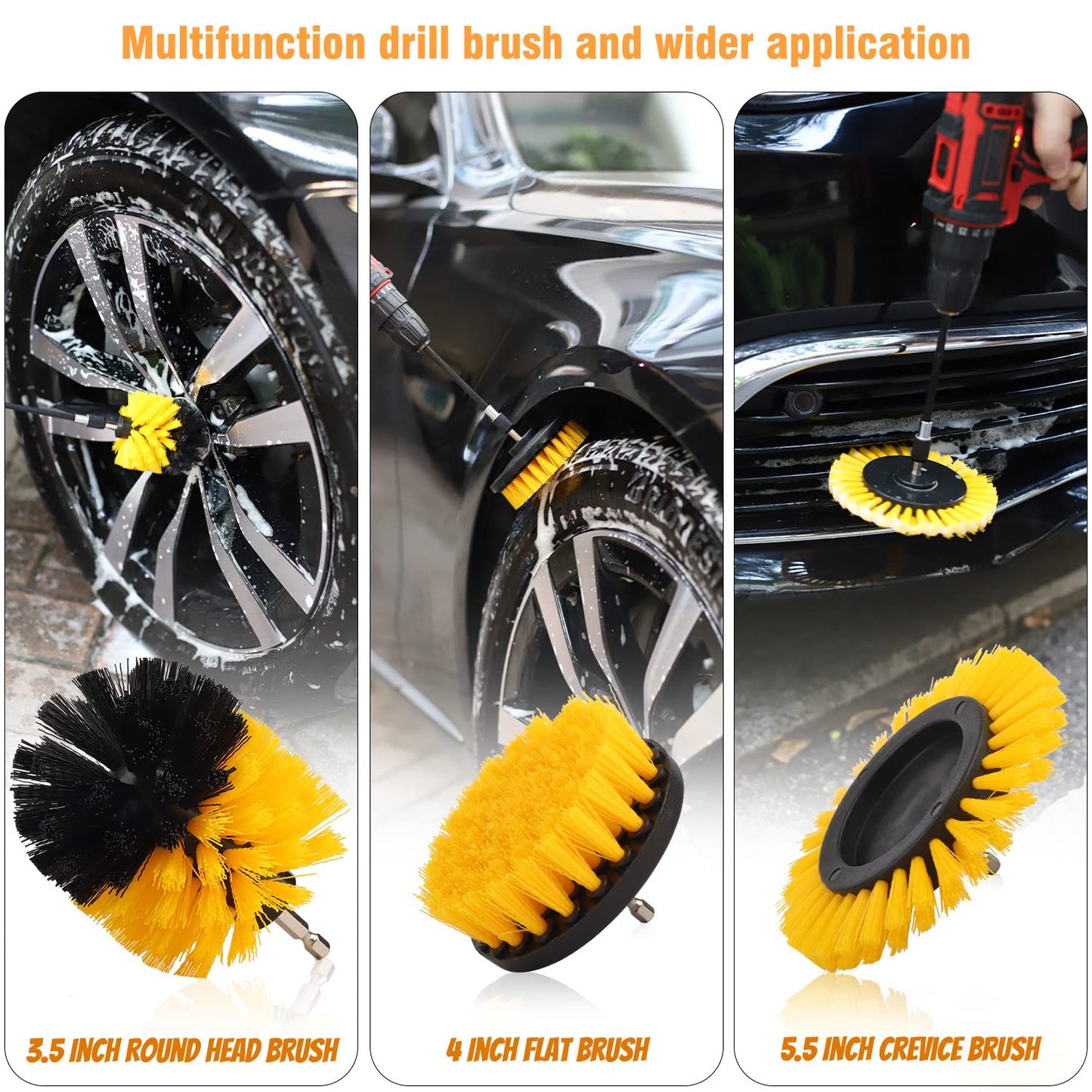 22 Pcs Drill Brush Set, Drill Scrubber Brush Kit Includes All Purpose Drill Brush, Scrub Pads & Sponge with Extend Attachment, Buffing Pads for Car Surfaces