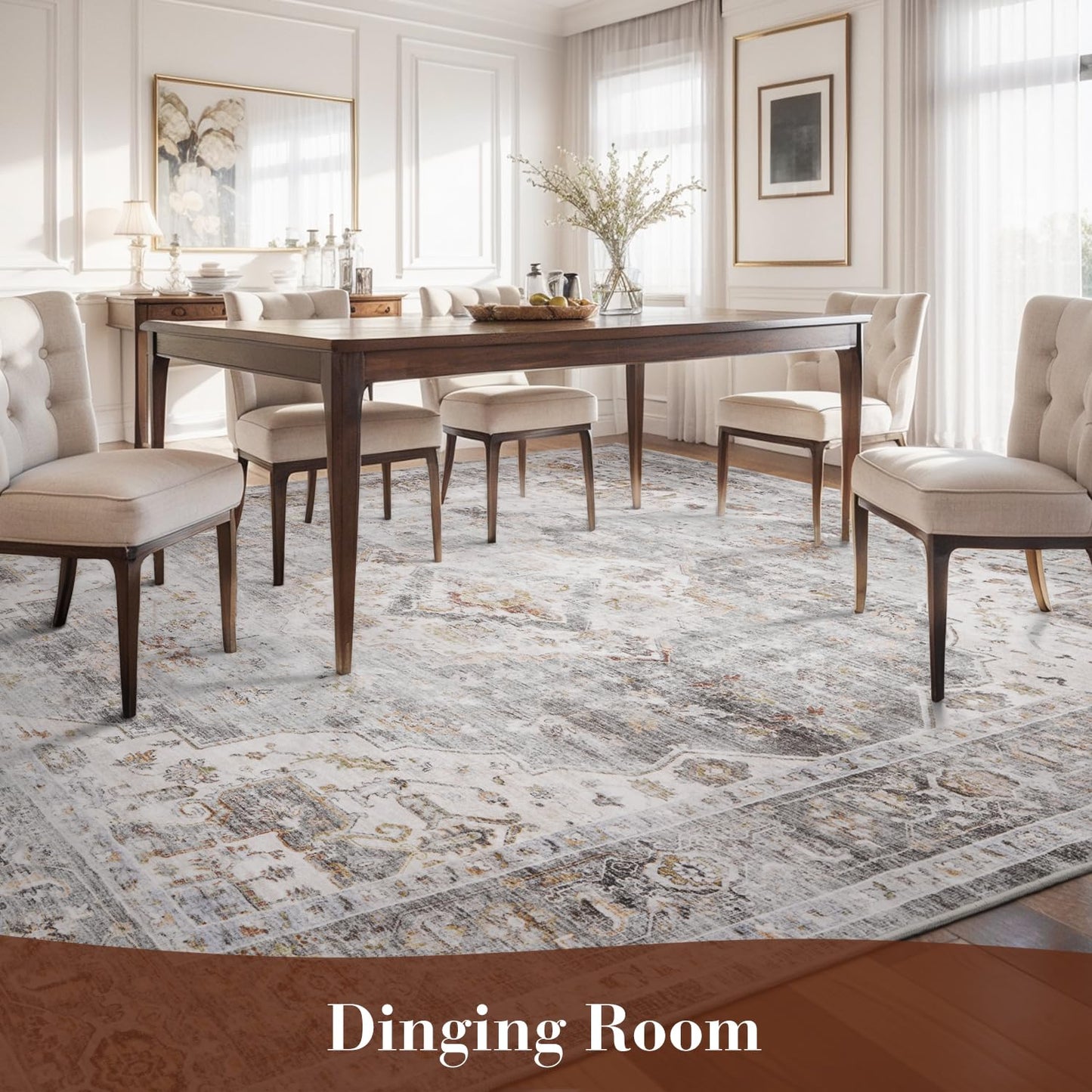 Montvoo-Area Rug 5X7 Rugs for Living Room-Grey Machine Washable Rug-Soft Living Room Rug-Vintage Non Slip Carpet-Rugs for Bedrooms Dining Room Living Room Office