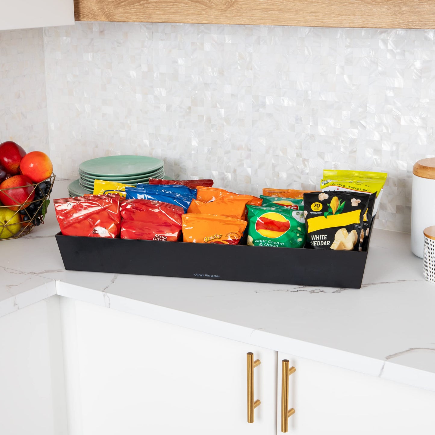 Mind Reader Snack Tray, Countertop Organizer, Snack Tray, Pantry, Breakroom, Kitchen, 61L x 30.5W x 8.3H cm, Black
