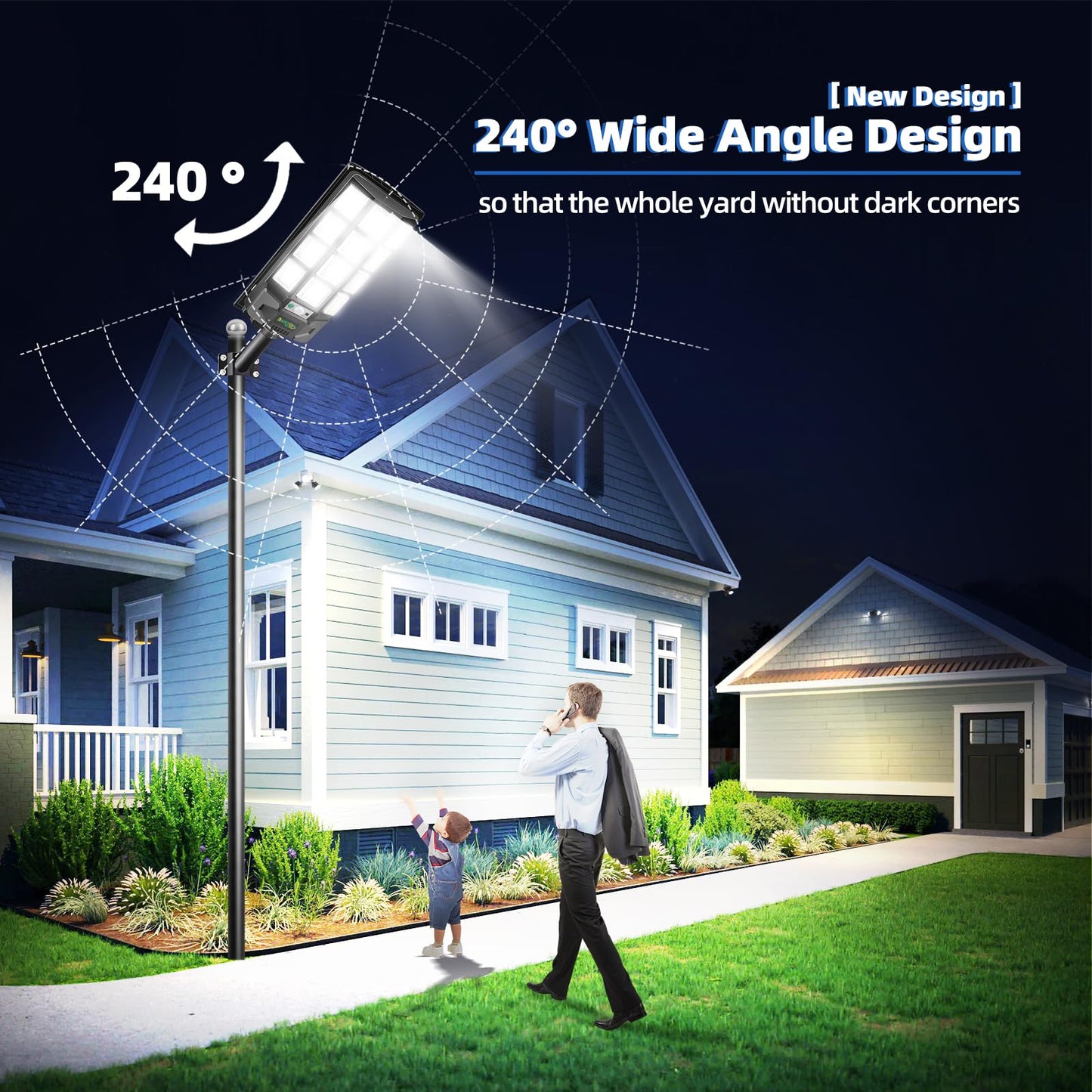 Baiston Solar Street Lights Outdoor: Dusk to Dawn Solar Parking Lot Lights with 3 Modes Motion Sensor Remote Control, 6500K 360 Leds Commercial Solar Lights for Outside, Backyard, Garage, Garden,1Pack