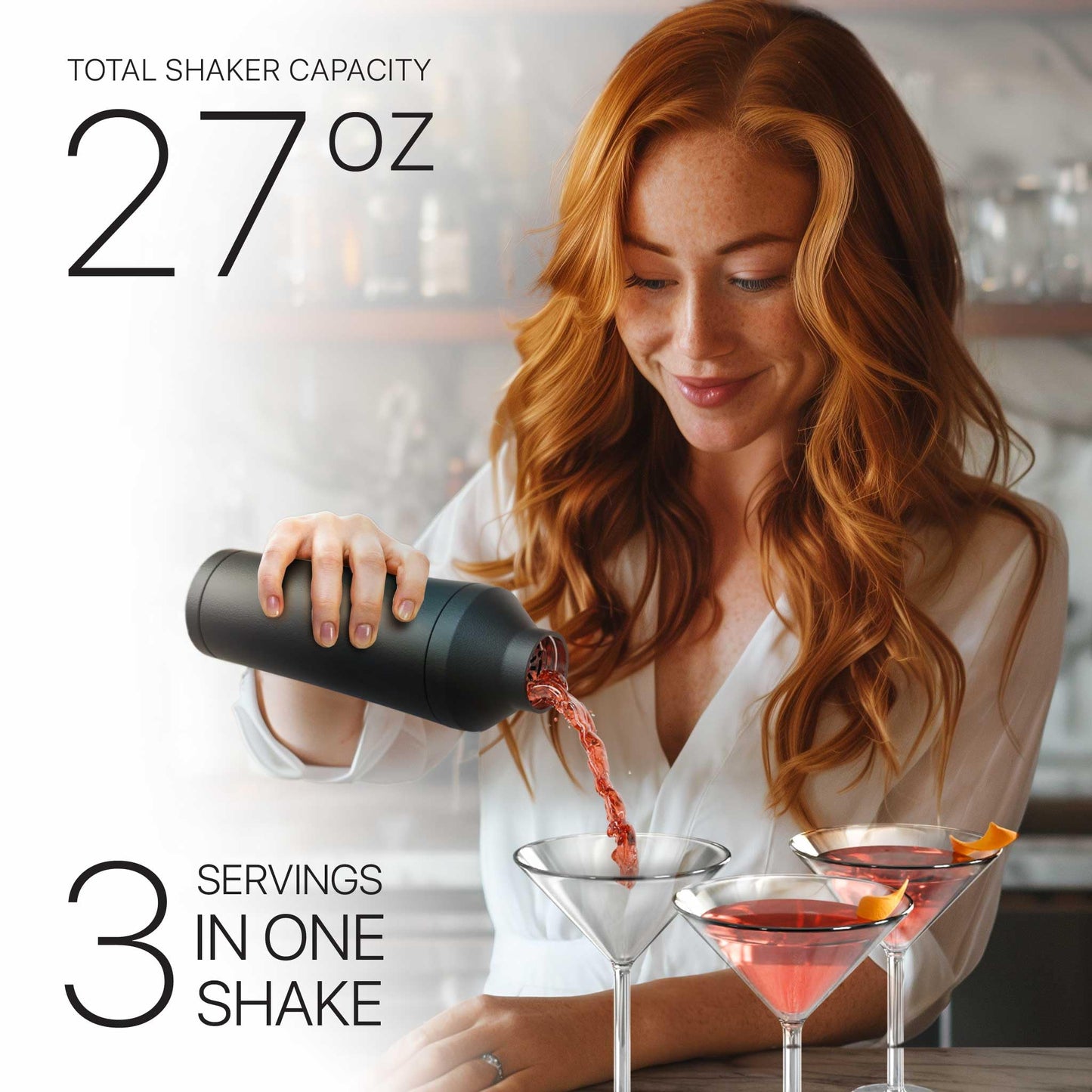 Insulated Cocktail Shaker Set | Double Wall Stainless Steel | Martini Shaker for Home Bar Bartending | Built-in Drink Measurement System & Strainer, Travel Bag, 35 Recipes | Gift Set (Matt Black)