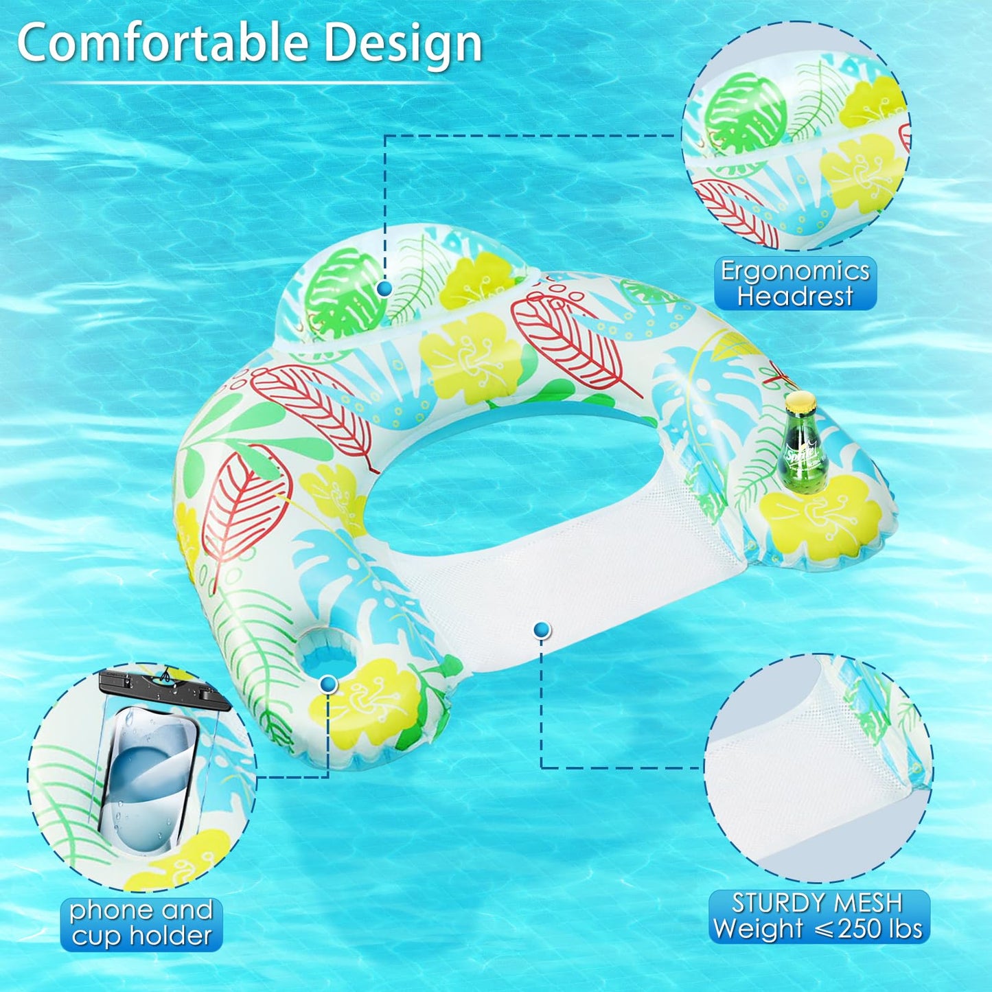 ANNIL【2 Pack】 Inflatable Pool Floaties Lounger,Water Leisure Inflatable Floating Chair with Pool Floating Tube Armchair and Cup Holder - Backrest Pool Toys Floaty for Adults,for Swimming Party