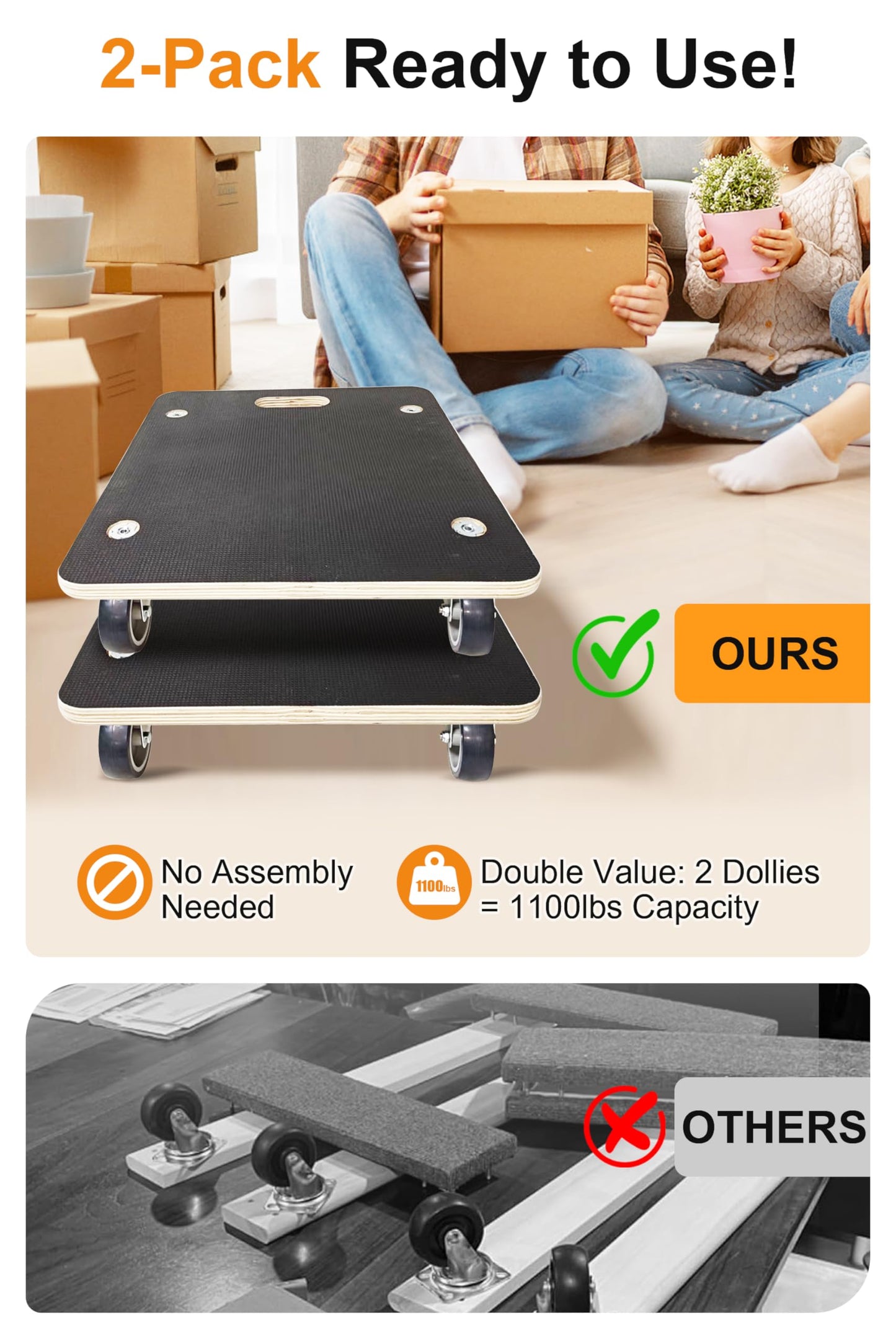 Furniture Mover Dolly, Rectangle Wood Platform Dolly 2 pcs 551 lbs Rolling Mover with Wheels for Moving Heavy Furniture, Refrigerator, Sofa, Cabinet