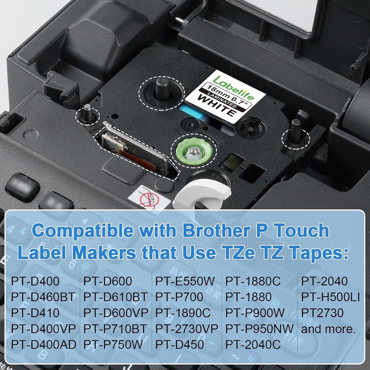 Labelife Replace for Brother Label Maker Tape 18mm TZe-241 TZe241 Ptouch TZe TZ Tape 18mm 0.7 3/4 Inch Laminated White Label Tape Use for Brother P Touch PT-D400 PT-D600 PT-D410 PT-1750, 5-Pack