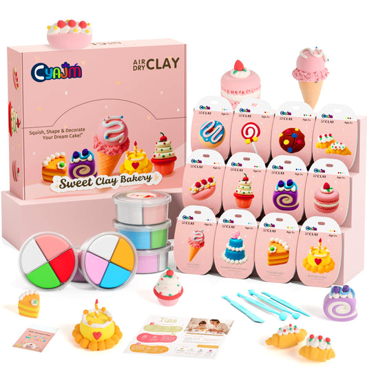 Cake Themed Air Dry Clay Kit for Kids - 12 Boxes Ultra Light Model Magic Clay, Soft DIY Modeling Clay with Sculpting Tools & Tutorials, Arts and Crafts Gift for Girls and Boys