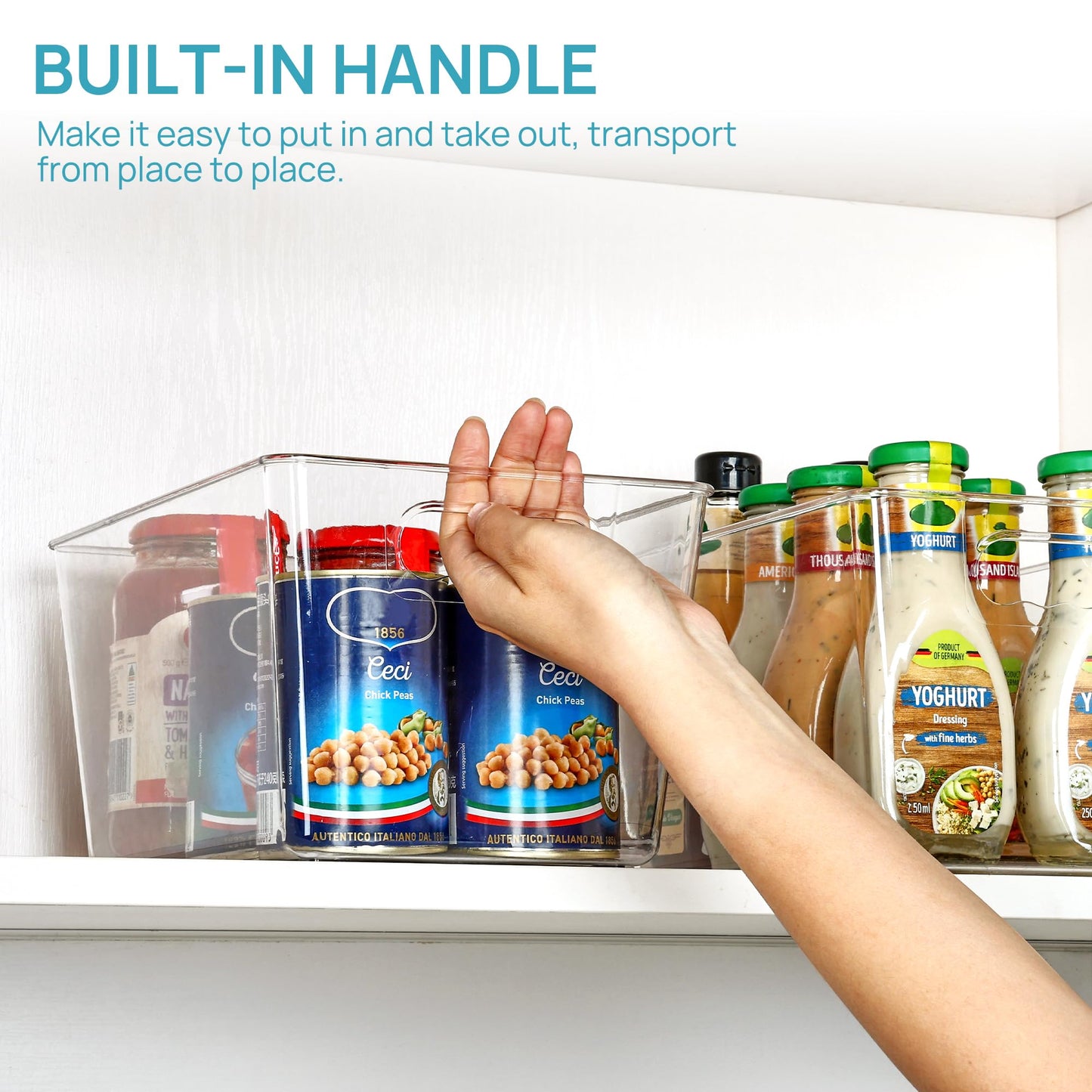 Vtopmart Clear Plastic Pantry Organizer Bins, 8 PCS Food Storage Bins with Handle for Refrigerator, Fridge, Cabinet, Kitchen, Countertops, Cupboard, Freezer Organization and Storage, BPA Free, Large