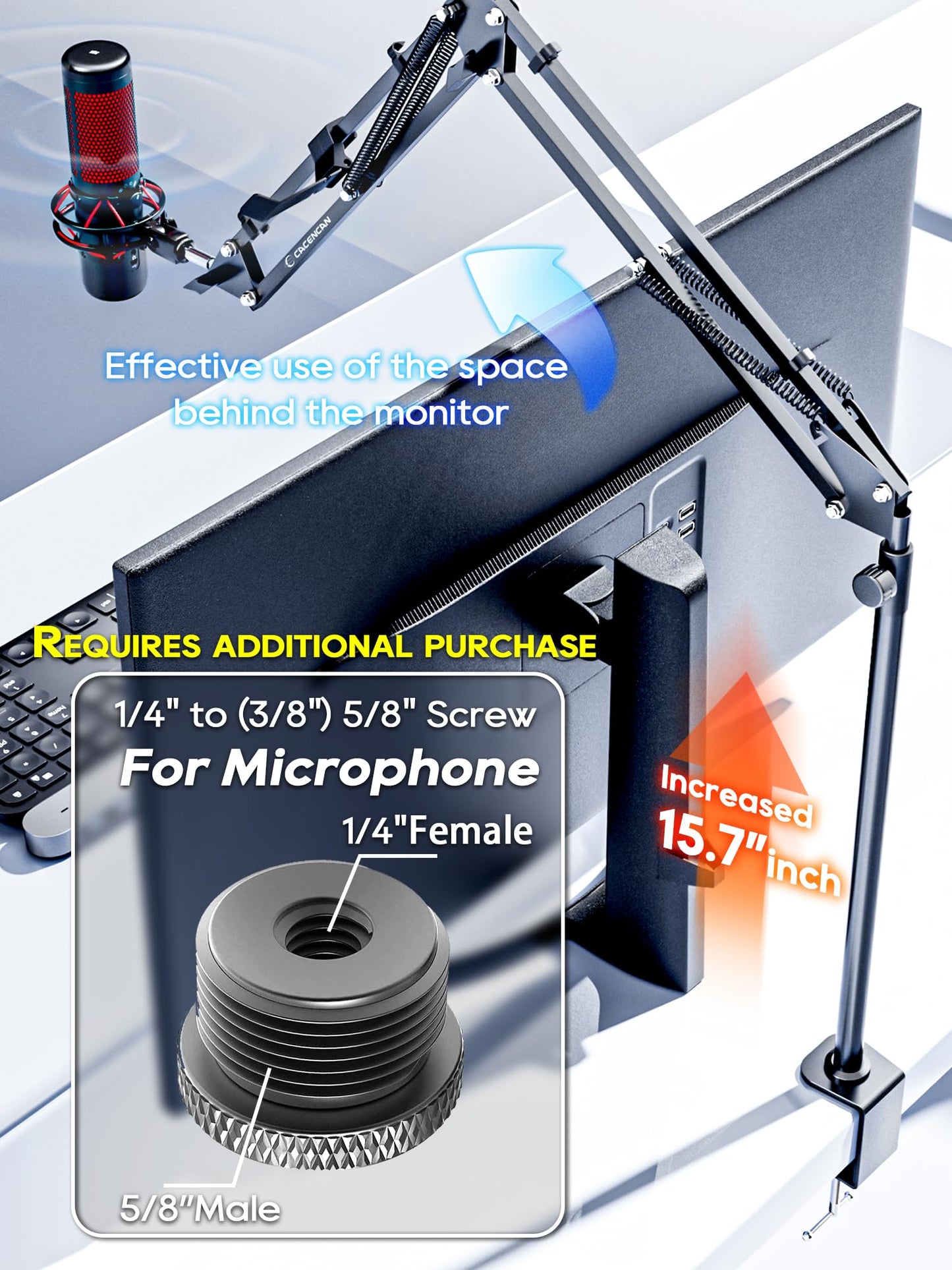 CACENCAN Overhead Camera Mount, 5lb Horizontal Load-Bearing, 360° Adjustable Stand for Desk, Flexible Camera Arm Desk Mount, with Phone Clamp, Tabletop Mount for DSLR Camera/Webcam/Microphone