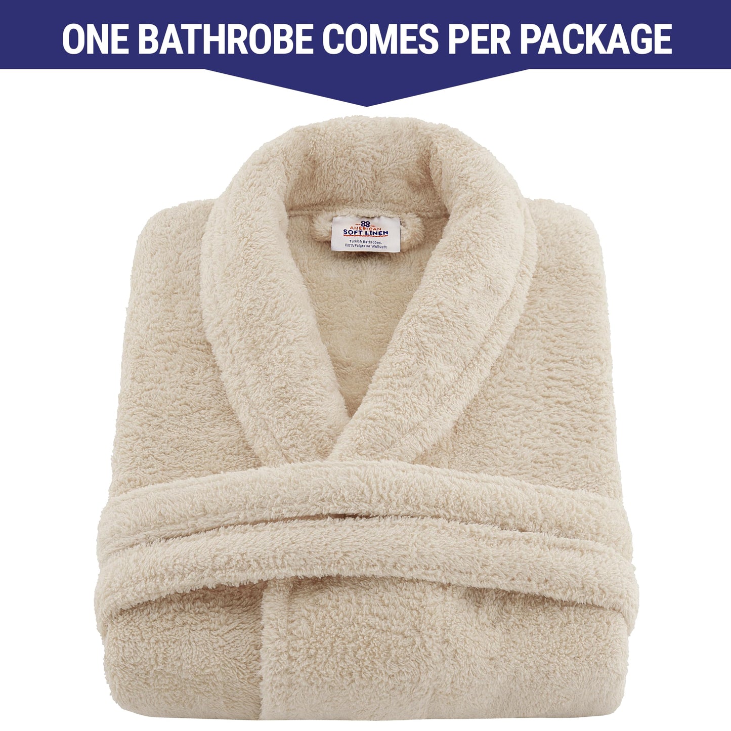 American Soft Linen Warm Fleece Robe, Mens and Womens Robe Fuzzy, 1 Piece Unisex Plush Adult Bathrobe for Bathroom, Beige, Large-X-Large