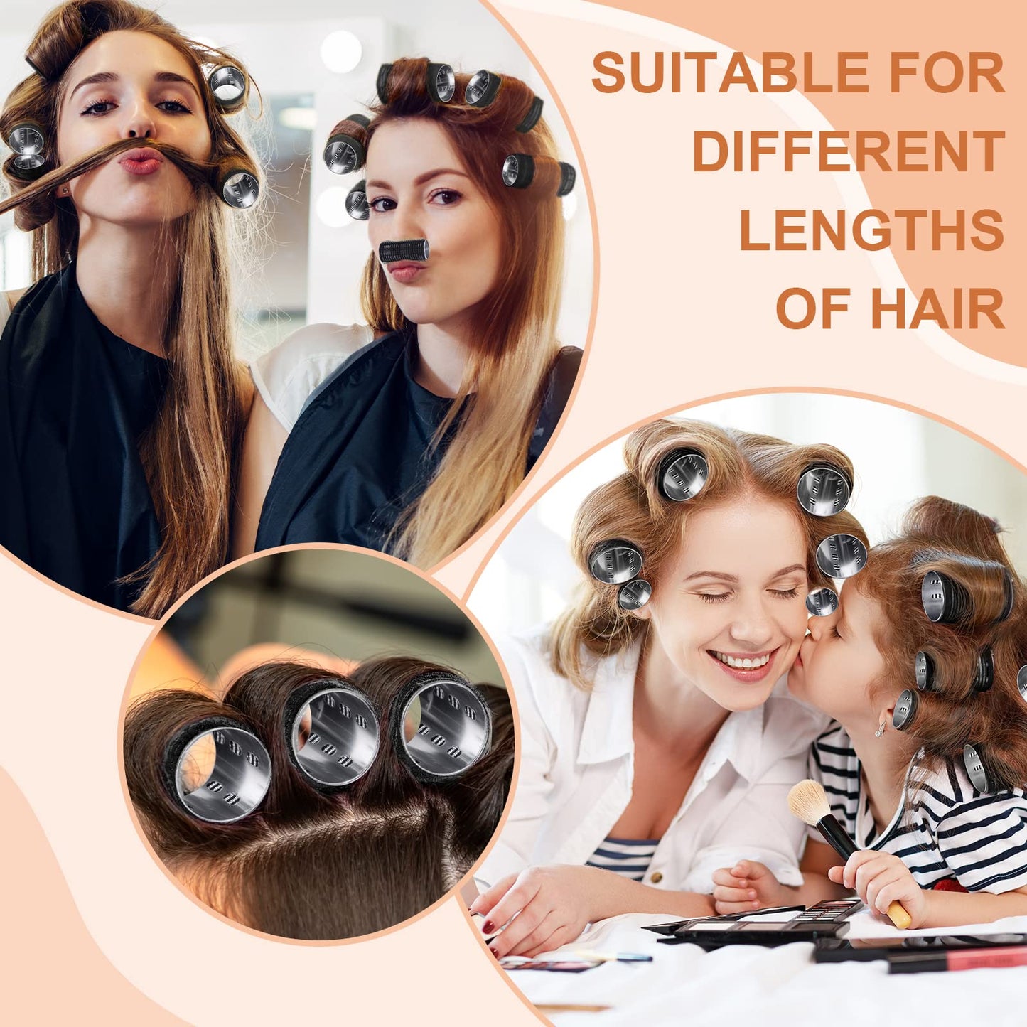 37 Pcs Aluminum Thermal Hair Rollers Set 3 Sizes Self Grip Hair Rollers 18 Pcs Duckbill Clips, Comb Hairdressing Styling Tool for Women, Men(0.98'', 1.42'', 1.8'',Black)