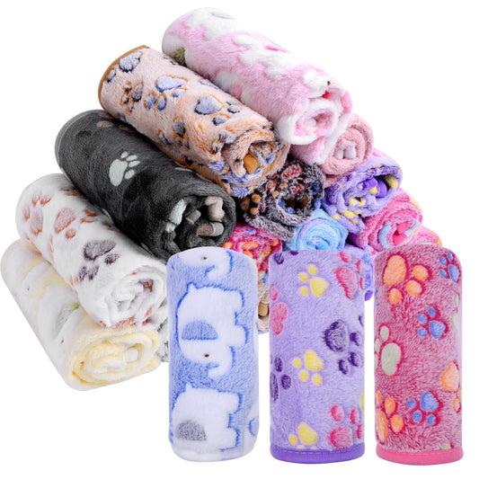 Byolec 18 Pieces Dog Blanket Warm Pet Blankets Puppy Supplies Cute Paw Bone Star Elephant Dot Heart Print Design Bed for Cat Kitten Doggy and Animals, 15.75 x 23.6 Inch