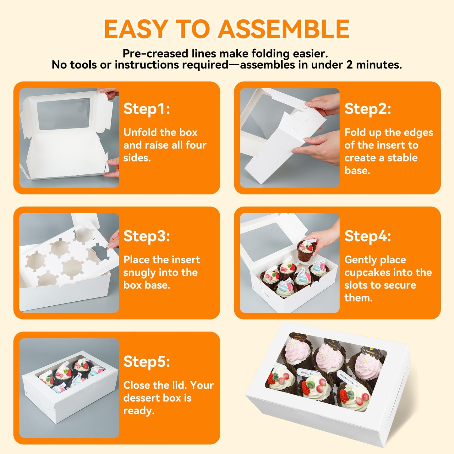 MonYouGe 30-Set Cupcake Boxes Bulk with Clear Display Window Hold 6 Standard Cupcakes, Disposable Food Grade White Cupcake Carrier Cupcake Container, Perfect for Cupcakes Muffins Cookies Pastries