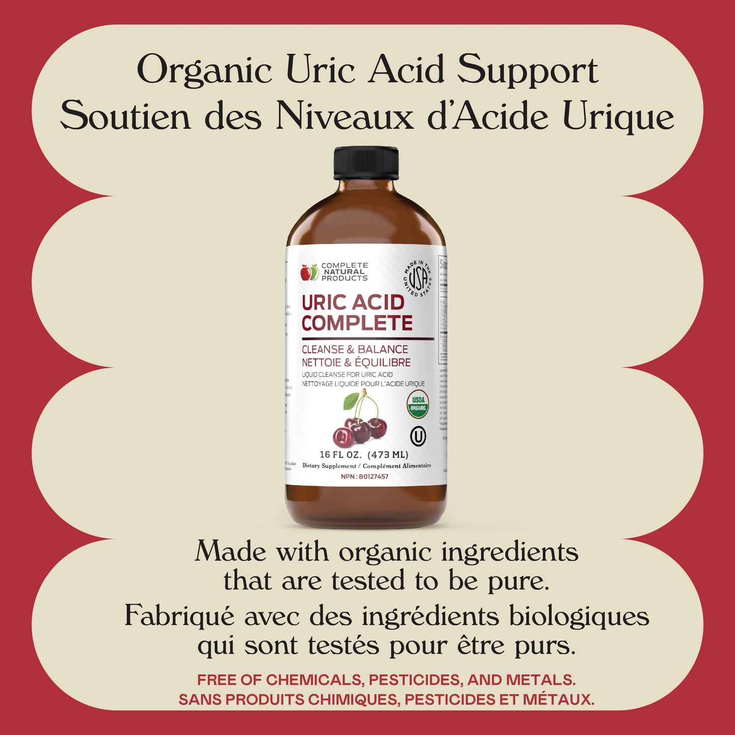 Complete Natural Products Uric Acid Complete - 16oz Liquid Supplement to Support Uric Acid Cleanse, Kidney Health & Circulation with Apple Cider Vinegar, Tart Cherry, & Beet Root.