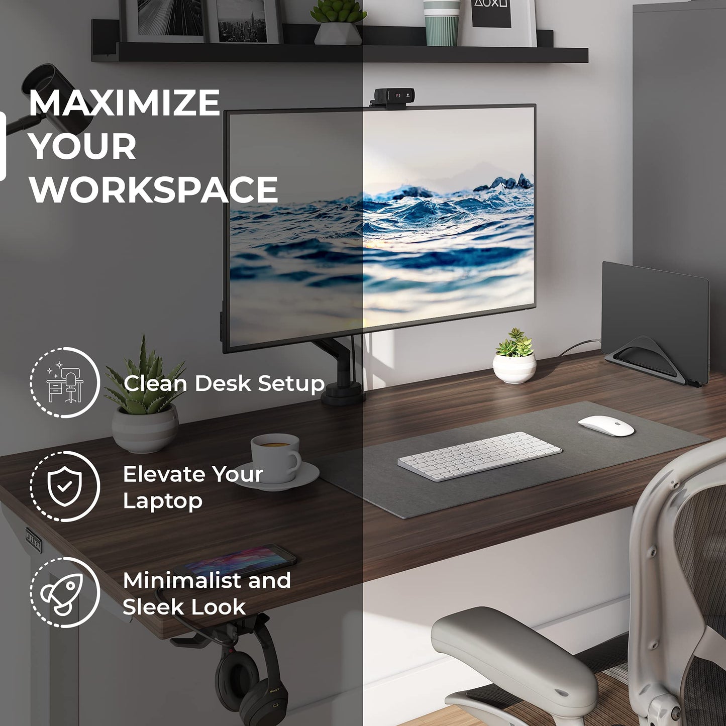 HumanCentric Vertical Laptop Stand for Desks in Matte Black, Upright Adjustable Holder to Dock Apple MacBook, MacBook Pro, and Other Laptops to Organize Work & Home Office, Automatic Grip