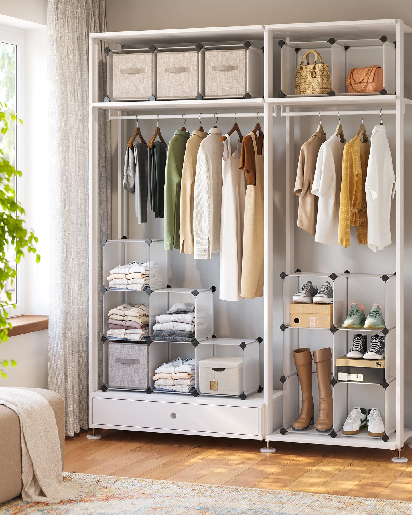 SONGMICS Cube Storage Organizer, 16 Cube Closet Organizers 48.4 x 12.2 x 48.4 Inches, White ULPC44L
