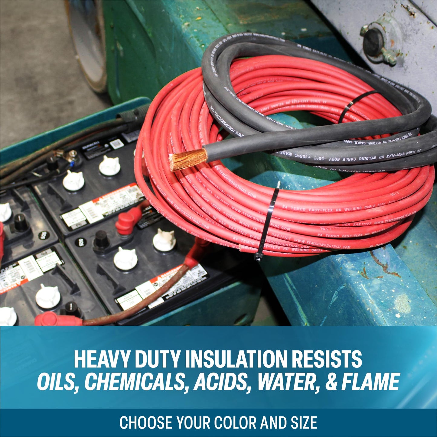 TEMCo Welding Lead & Car Battery Cable WC0202-50' Black/Red (25' Blk, 25' Red) 6 Gauge AWG