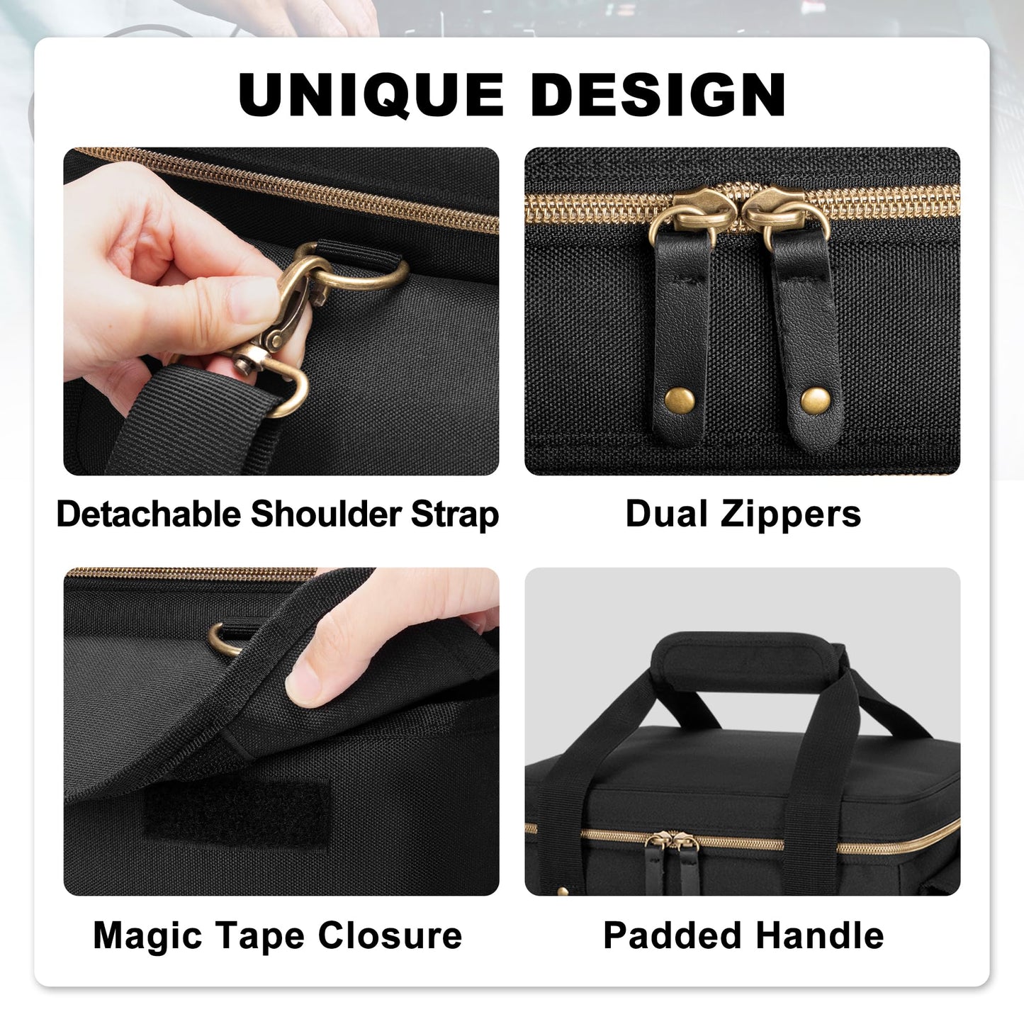 Damero DJ Cable File Bag with Detachable Dividers, Small Gig Cable Bag for Cords, DJ Gear, Sound Instrument and Accessories, Black