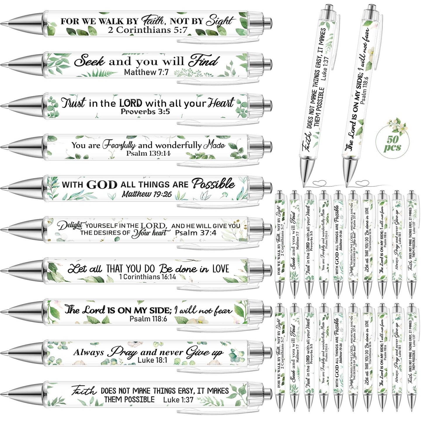 Sayglossy 50 Pcs Bible Verse Pens Bulk Christian Religious Easter Gifts 1.00mm Black Ink Graduation Ballpoint Pens Inspirational Scripture Faith Gifts Office Supplies for Women Men Coworker Office