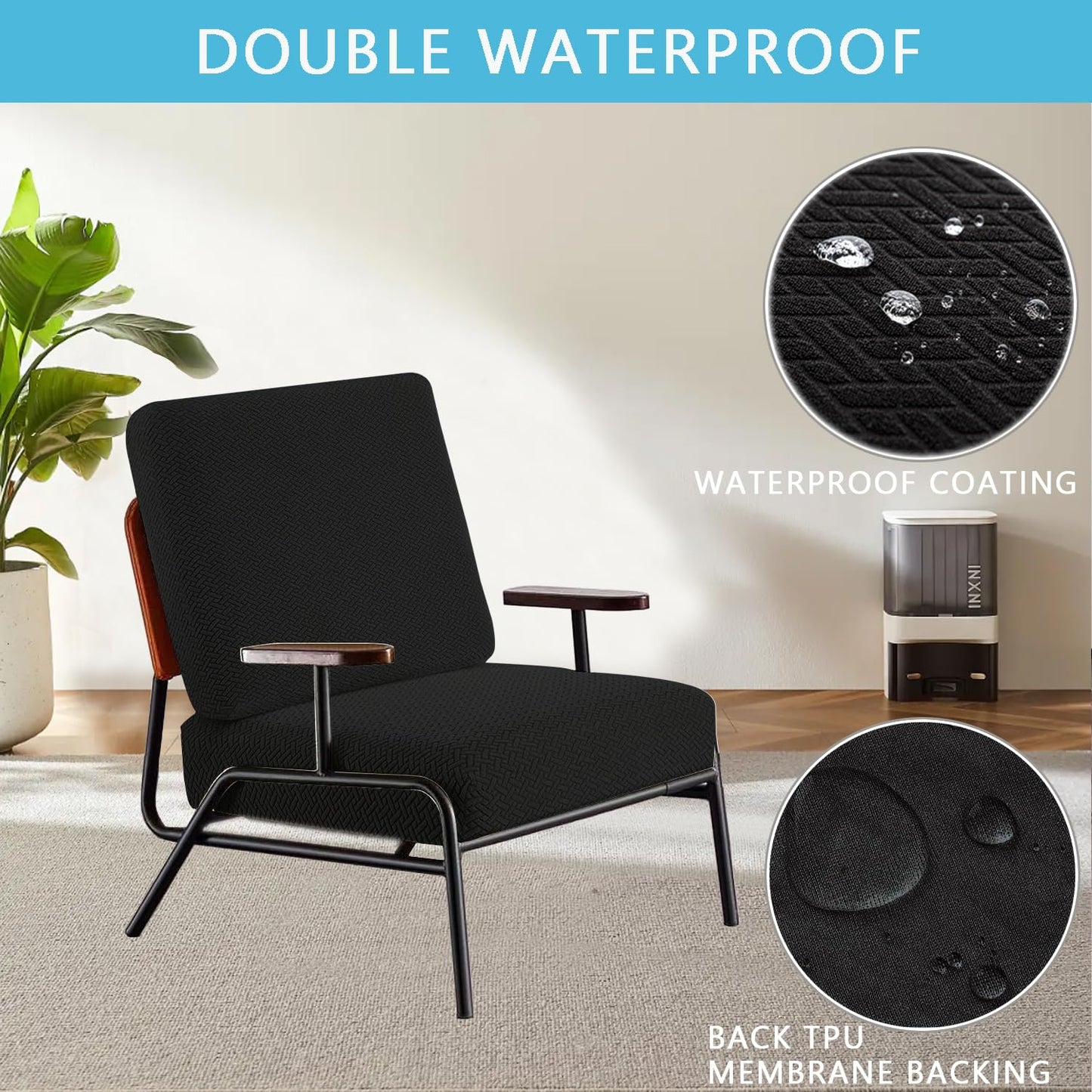 ele ELEOPTION 6Pcs/Set Waterproof Couch Cushion Covers Patio Outdoor Lawn Garden Outdoor Sectional Sofa Slipcover Washable Cushion Cover (Length 20-27inch, Width 20-27inch) Black