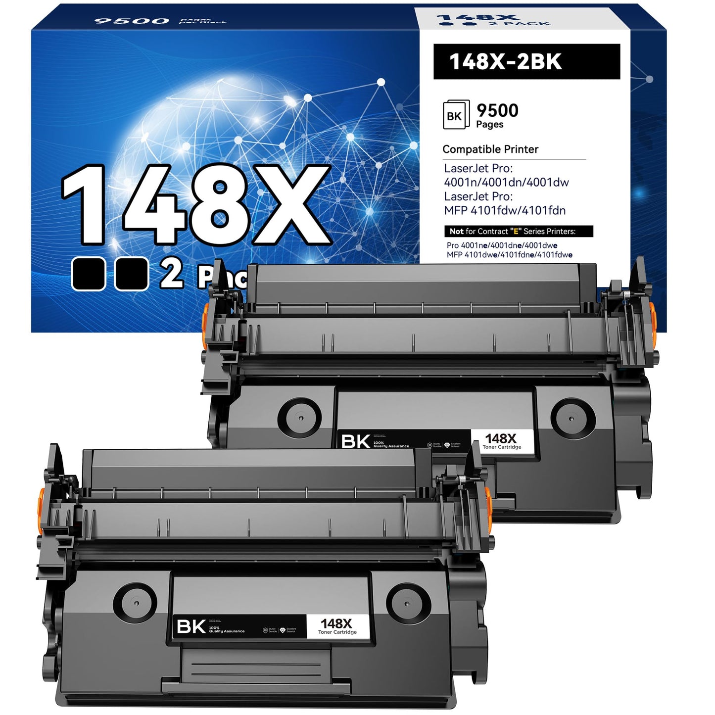 148X W1480X Compatible Toner Cartridge Replacement for HP 148 for HP148X for HP-148X 148A W1480A Compatiable with HP Color Laserjet Pro MFP 4001n/4001dn/4001dw/4101fdw/4101fdn(2 Pack)