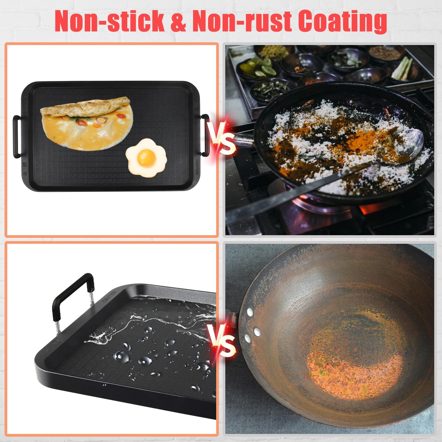 CukAid Stove Top Flat Griddle, 2 Burner Grill Pan for Glass Stove, Aluminum Pancake Griddle, Non-Stick for Gas Grill, Double Burner for Camping/Indoor