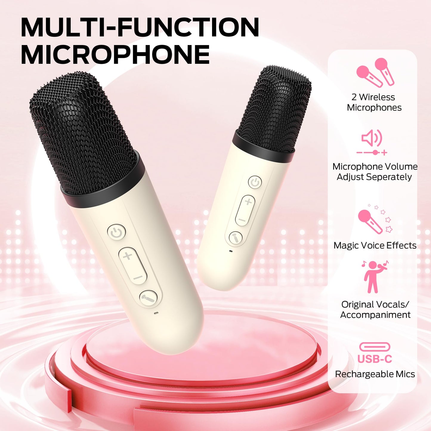 Monster Karaoke Machine for Kids Adults, Portable Bluetooth Speakers with 2 Wireless Microphones and Lights, Christmas Birthday Gifts Toys for Boys Girls 4, 5, 6, 7, 8, 9, 10, 12+ Toddler