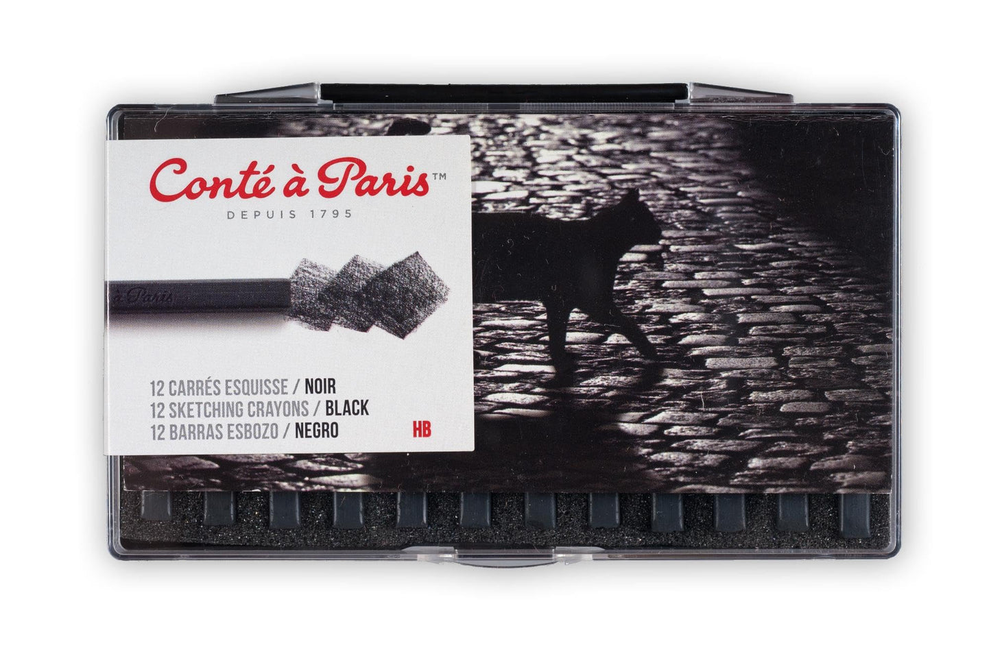 Conté à Paris 50238 12 Count 2B Sketching Crayons Set, Black