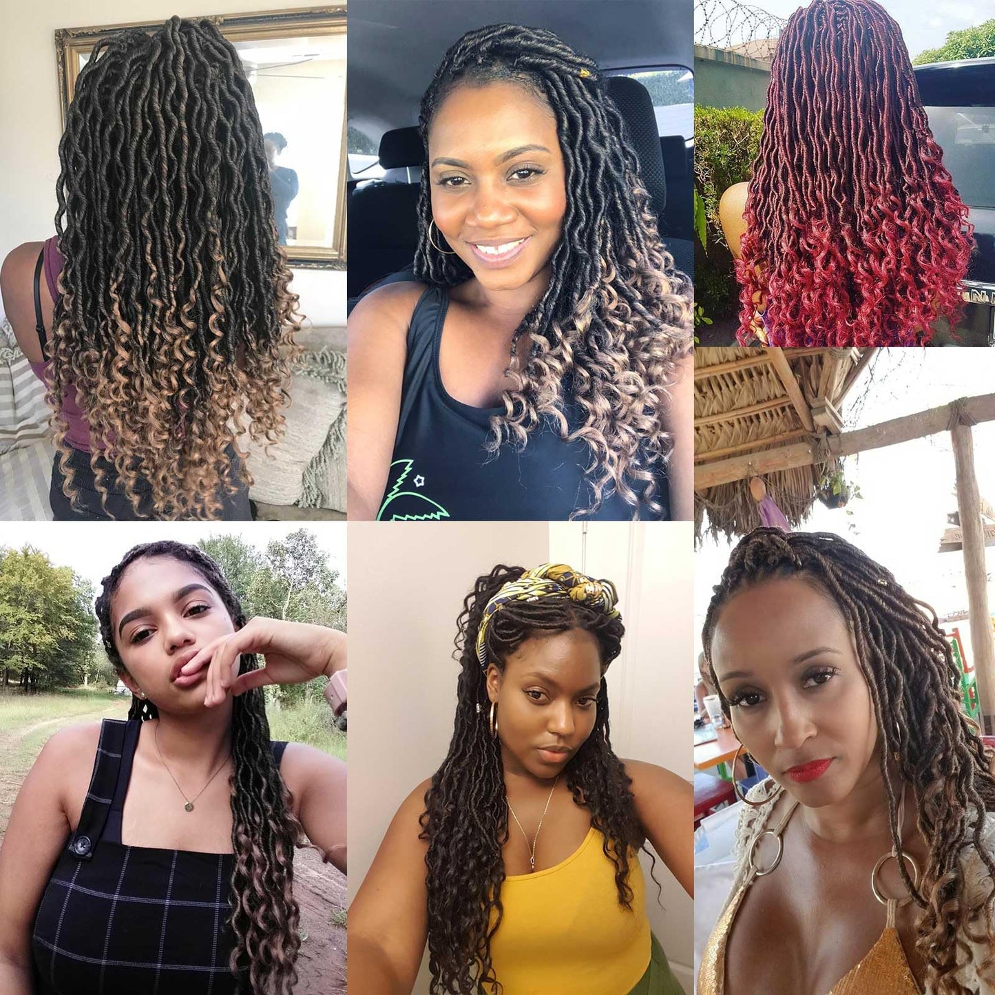 Xtrend 24 Inch 6 Packs Long Black Goddess Faux Locs Crochet Braids Curly Ends Wavy Synthetic Braiding Hair Extension for Black Women Dreadlock Braiding Hair 20 Strands/Pack 1B#