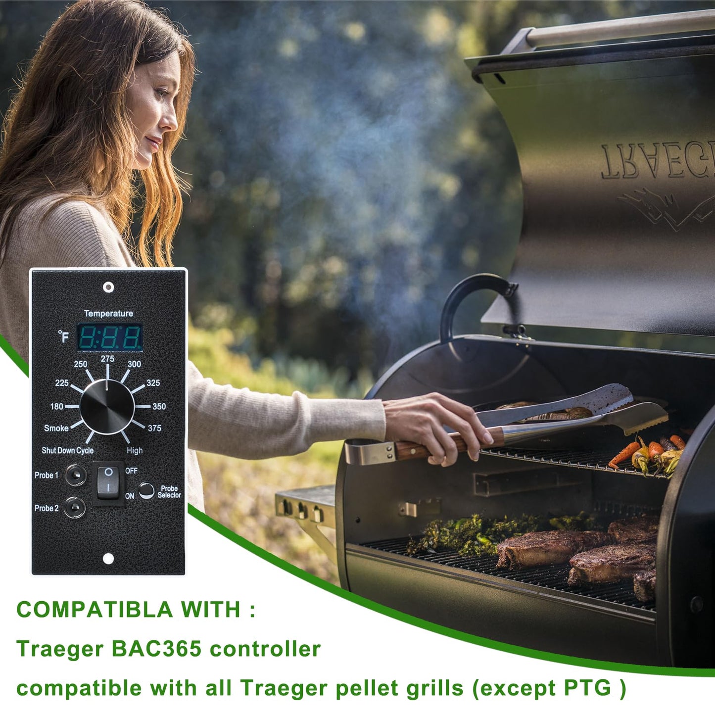 Digital Thermostat Controller Compatible with Traeger Pro 34, 20, 22 & Pellet Grills Smoker BAC365, Precision Temperature Control Panel Replacement Parts with 2 Meat Probe for BBQ