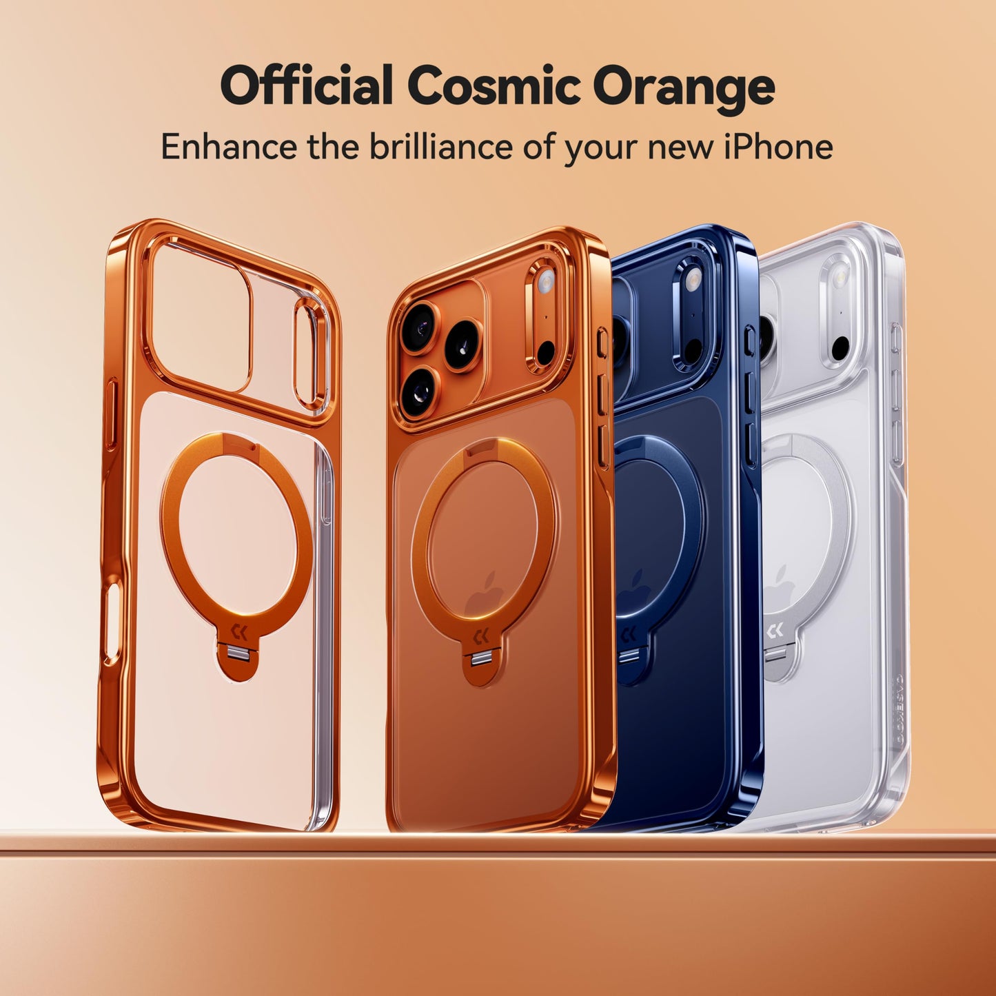 CASEKOO Cosmic Orange for iPhone 17 Pro Case with 360° Spin Magnetic Stand [Fit for MagSafe][17FT Military Protection] Slim Polished for iPhone 17 Pro Case with Stand 6.3'', Cosmic Orange