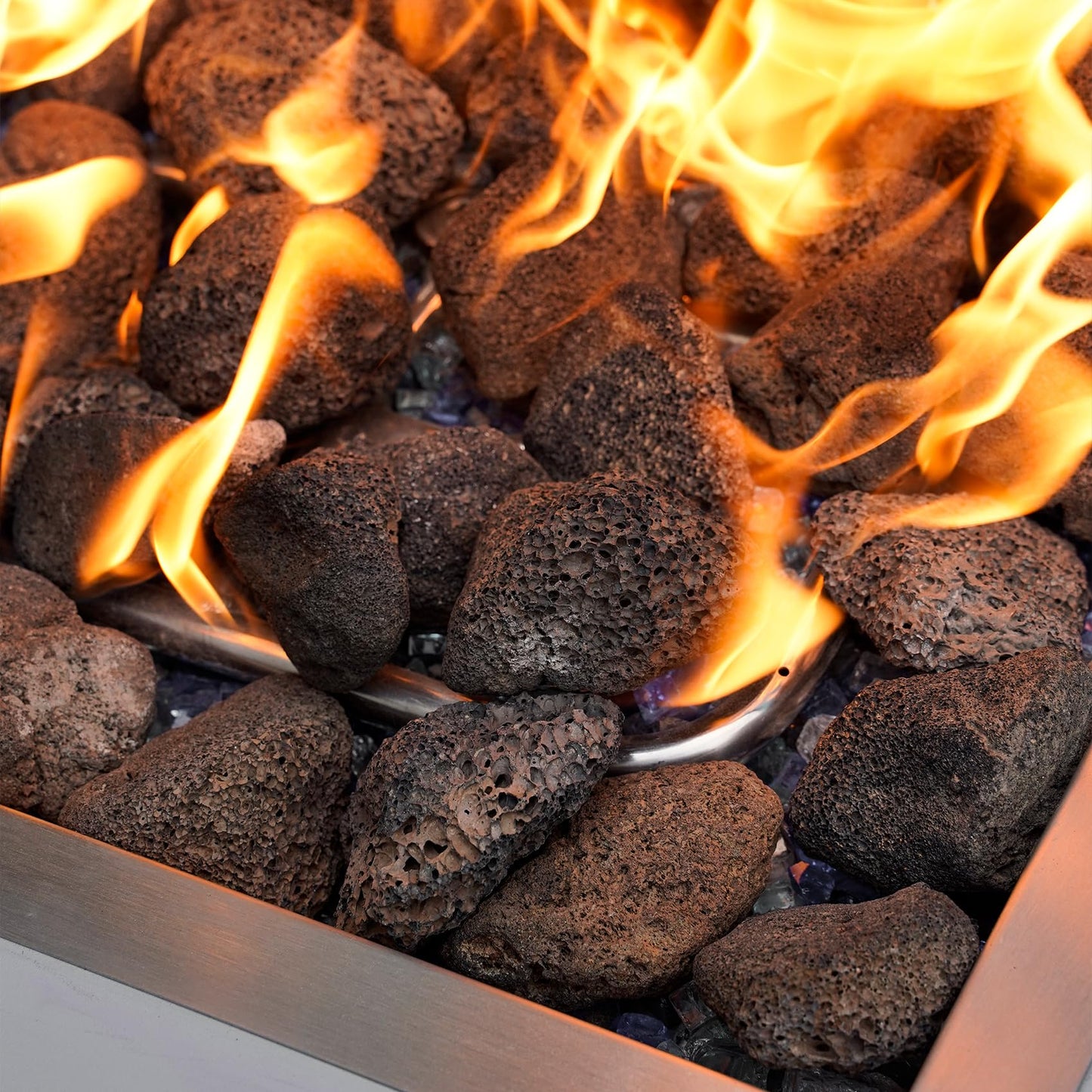 Mr. Fireglass Lava Rock Granules, Large Black Volcanic Lava Rock for Fire Bowls, Fire Pits, Gas Log Sets, Indoor or Outdoor Fireplaces - 10 Pounds (2.75"-5")