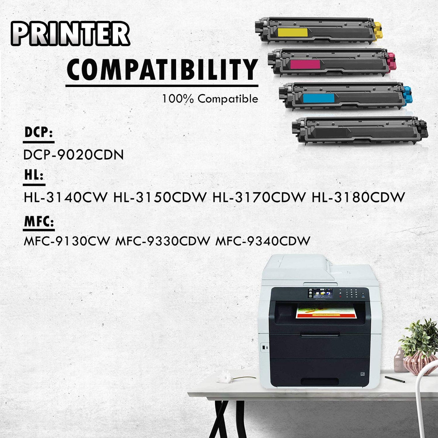 1 Set of 4 Inkfirst® Toner Cartridges Compatible Remanufactured for Brother TN221 TN225 TN-221 TN-225 Black, Cyan, Magenta, Yellow MFC-9130CW MFC-9330CDW MFC-9340CDW HL-3170CDW HL-3170CW HL-3140CW