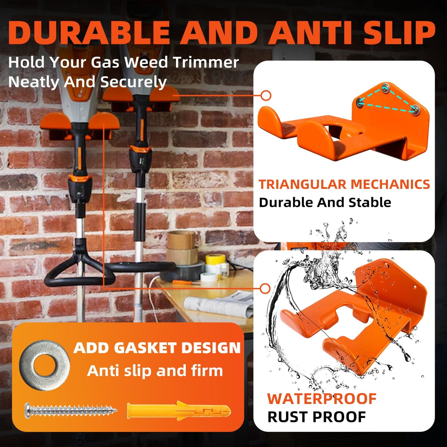 OSROENE Weedeater Hanger, 2 Pack Weed Eater Hanger for Garage Wall, Heavy Duty Weed Wacker Hooks for Garage, Garage Organization Garage Storage Shed Organizer Mounted Grass Trimmer Rack