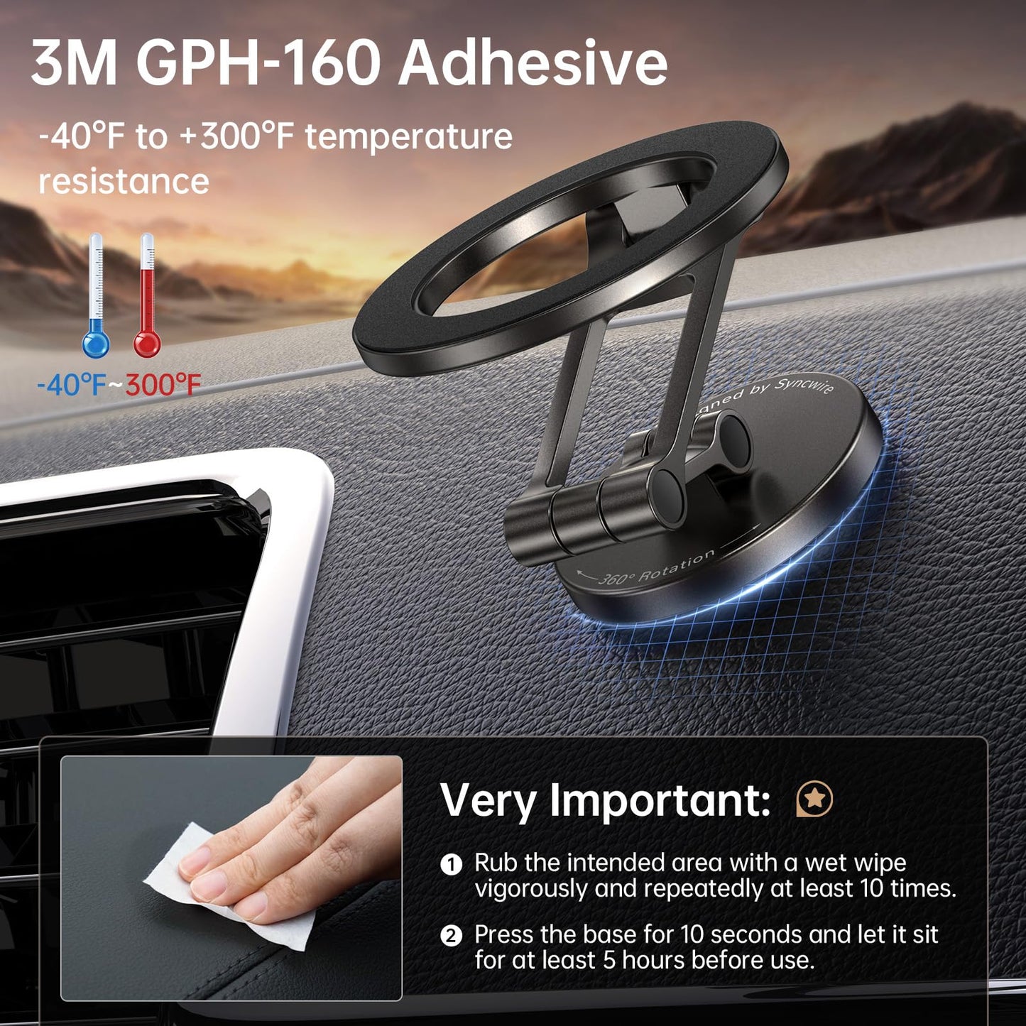 Syncwire Fits MagSafe Car Mount for Car Dash [All-Metal] Magnetic Phone Holder, [Flexible Three-axis] 360° Rotation Car Mount Strong Magnets Car Phone Holder for iPhone 17 16 15 14 13 Pro Max