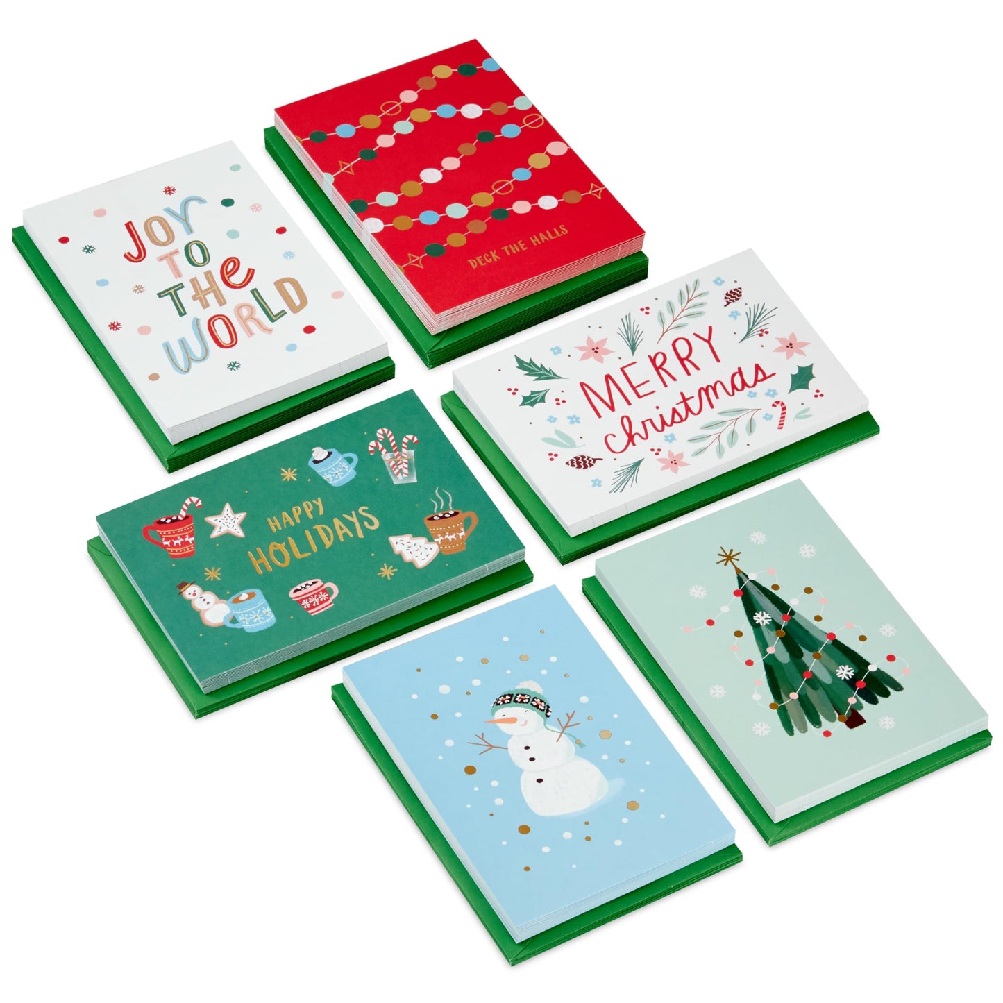 Hallmark Bulk Christmas Card Assortment, Playful Icons (72 Cards and 72 Envelopes) "Joy to the World," "Deck the Halls," Snowman, Cocoa, Pinecones, Tree
