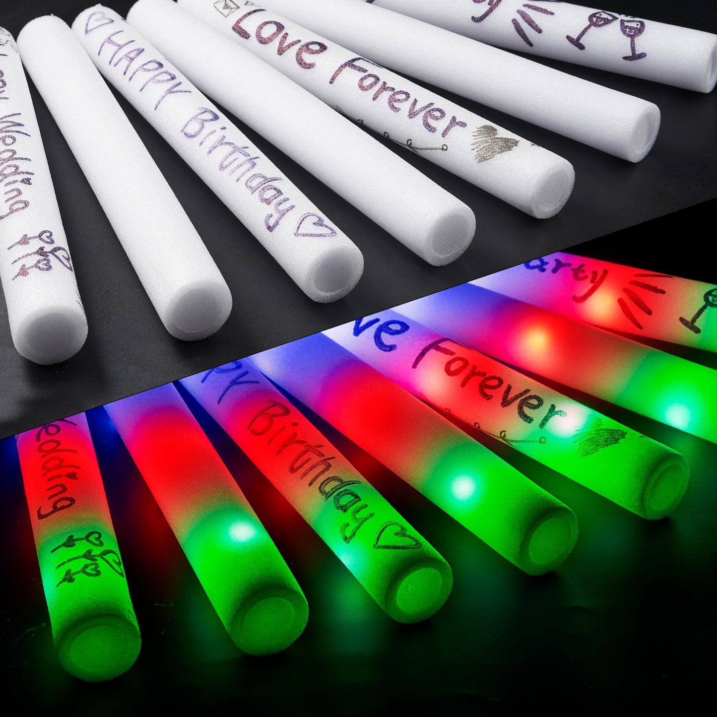 JOYIN 24 PCS Foam Glow Sticks, Foam Light Up Wands with 3 Modes Color Flashing, Glow Sticks Bulk Party Pack for Wedding, Concert, Camping, Party Favors