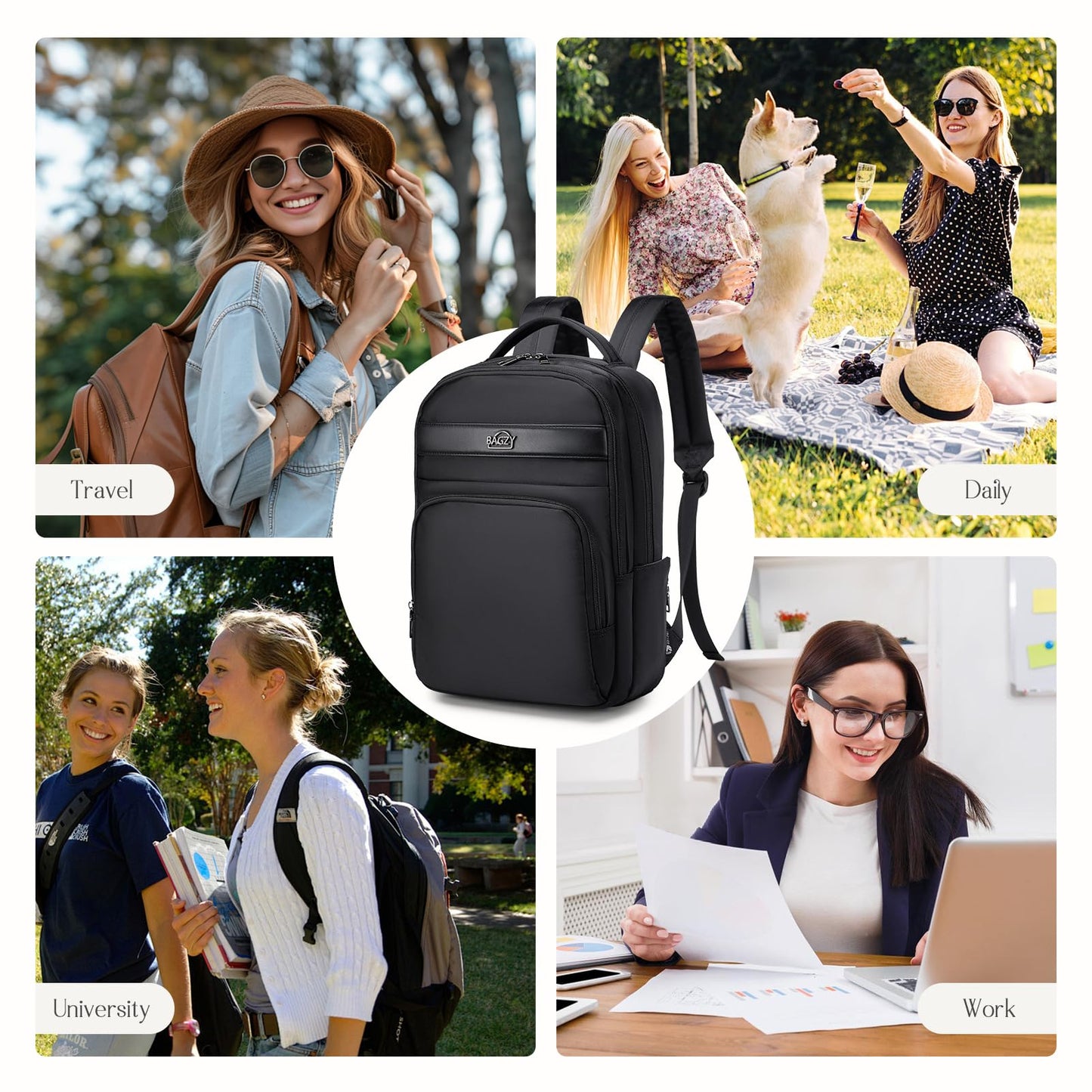 BAGZY 40x30x15cm Personal Item Carry On Backpack, Flight Approved Underseat Laptop Bag for 14 inch Notebook, Travel Cabin Luggage Daypack Black