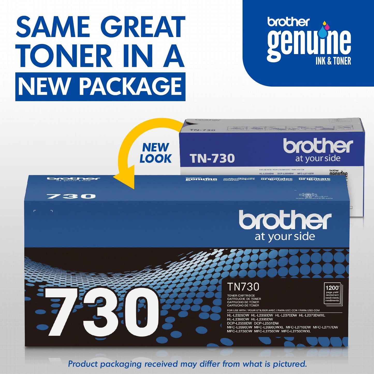 Brother original TN730 High-Yield Black Toner Cartridge, higher yield for value, original toner replacement cartridges, for Brother laser printers HL-L2395DW, DCP-L2550DW, MFC-L2750DW, and more