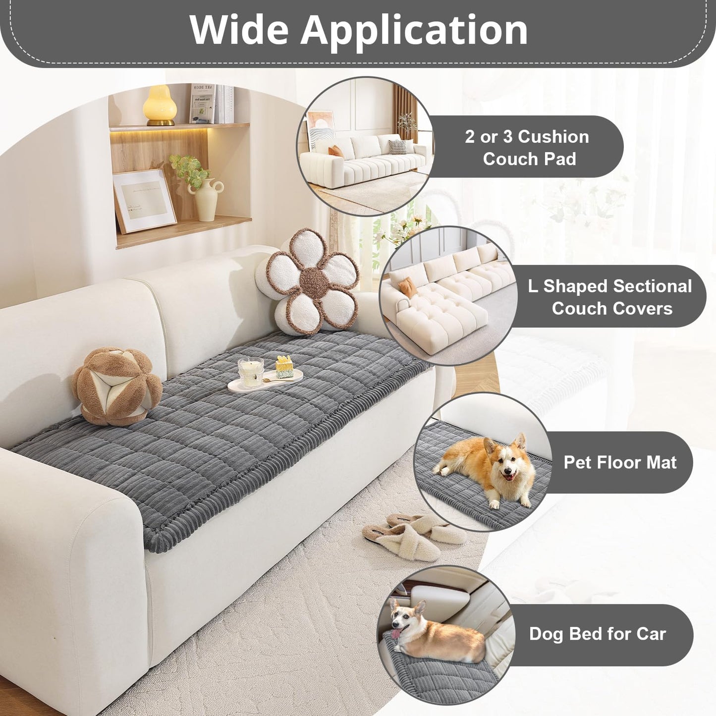 OstepDecor Couch Cover for Dogs, Washable Sofa Covers 4 Seater, Pet Friendly Couch Cover Blanket, Soft Sofa Slipcovers Cushion Protector for Leather, Sectional, Loveseat (35.4" x 82.7", Dark Grey)