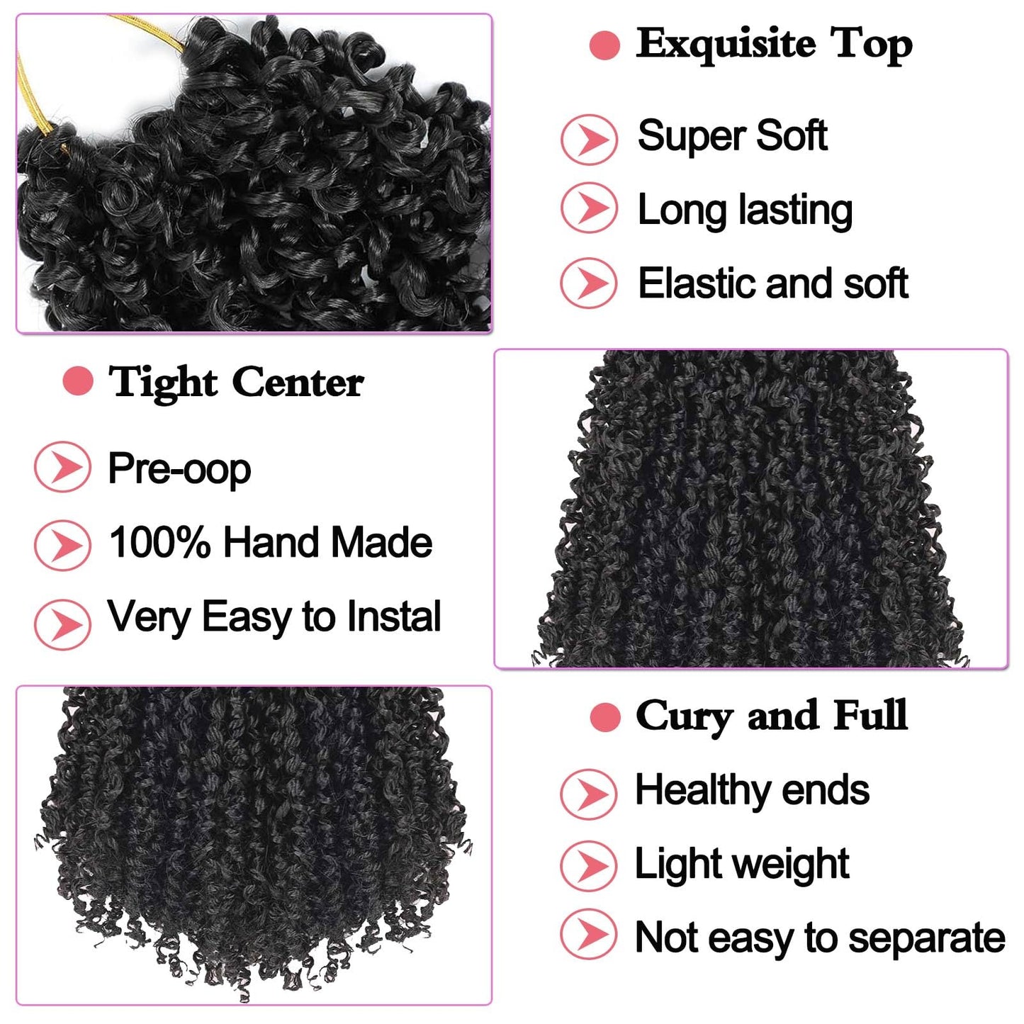FFDDear 12 Inch Pre-Looped Yanky twist crochet hair 8 Packs Fluffy Spring Mini Twis Crochet Hair Passion Twist with curly crochet hair Natural Black Braids Hair for women extension(12 Inch, 1B)