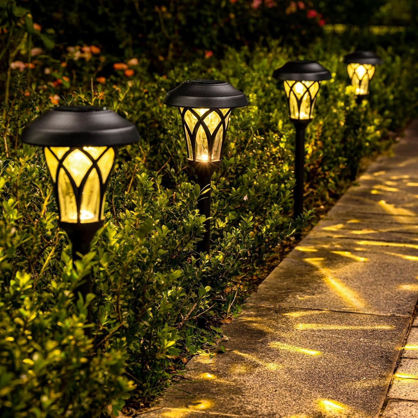 GIGALUMI Solar Lights Outdoor 6 Pack, Solar Landscape Lights Warm White, Black Super Bright High Lumen Waterproof Metal Automatic Solar Lights for Yard, Pathway, Garden, Walkway
