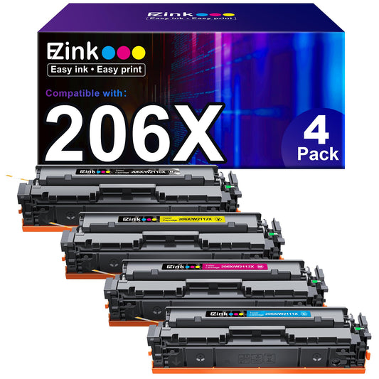 (Newest Chip) 206X Toner Cartridges (W2110X) 4 Pack Compatible Replacement for HP 206A 206X W2110X for HP Color Pro MFP-M283fdw M283cdw Pro M255dw M283 M255 Printer High Capacity (BK/C/M/Y)