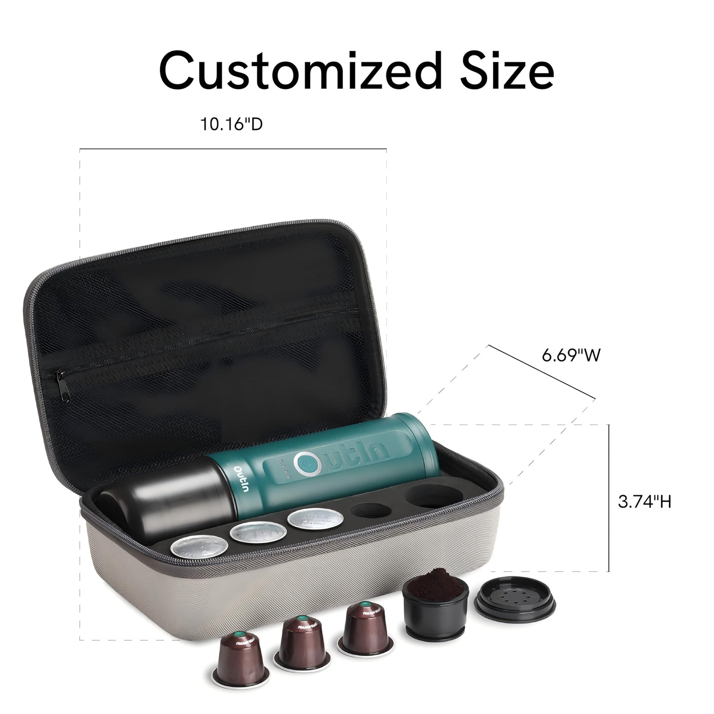 OutIn Nano Portable Electric Espresso Machine Carrying Bag, Waterproof Sturdy EVA Electronic Coffee Maker Storage Case with Comfortable Hand Hold Belt, Suitable for Travelling, Office, Camping