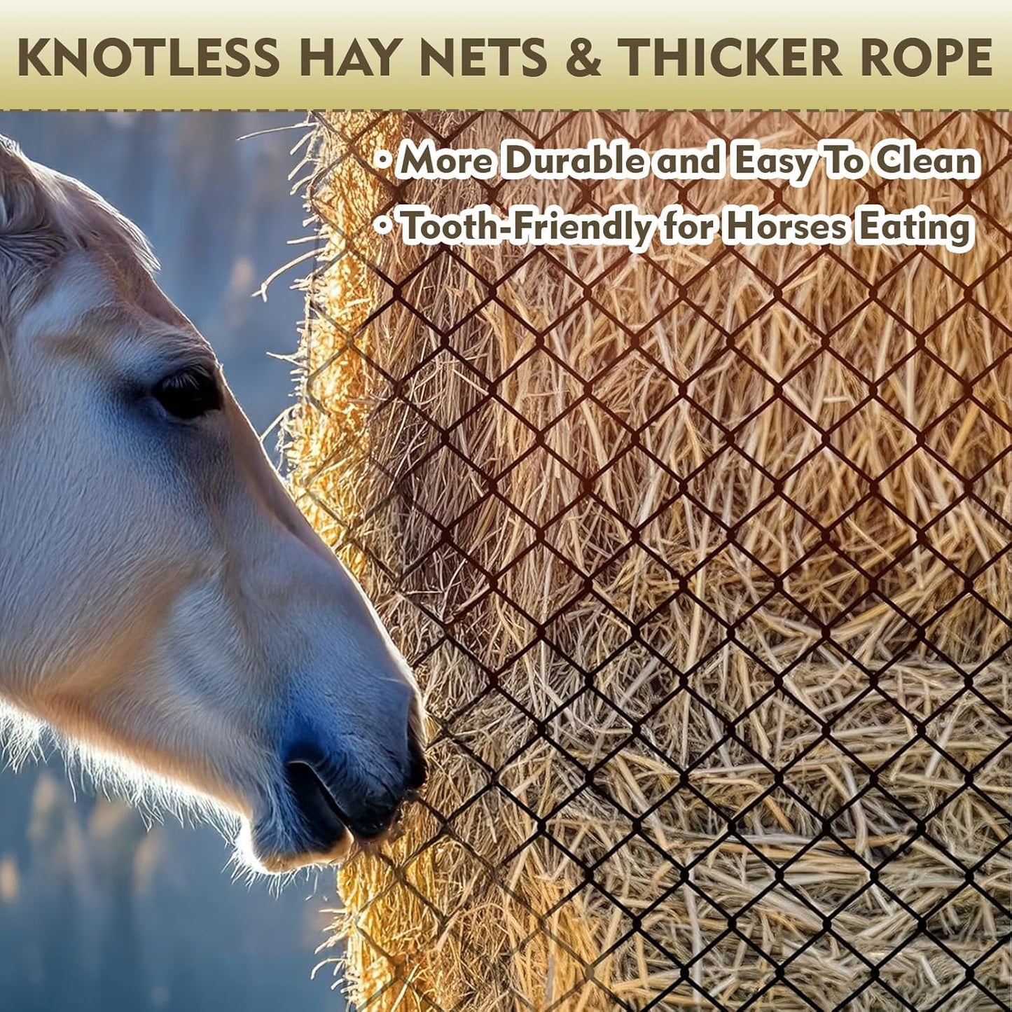 ASRJKIE 6x6ft Round Bale Hay Net for Horses, Round Bale Feeder with Hay Net Repair Tool for Livestock, Slower Feed Hay Net for Farm Countryside, Cow, Goats