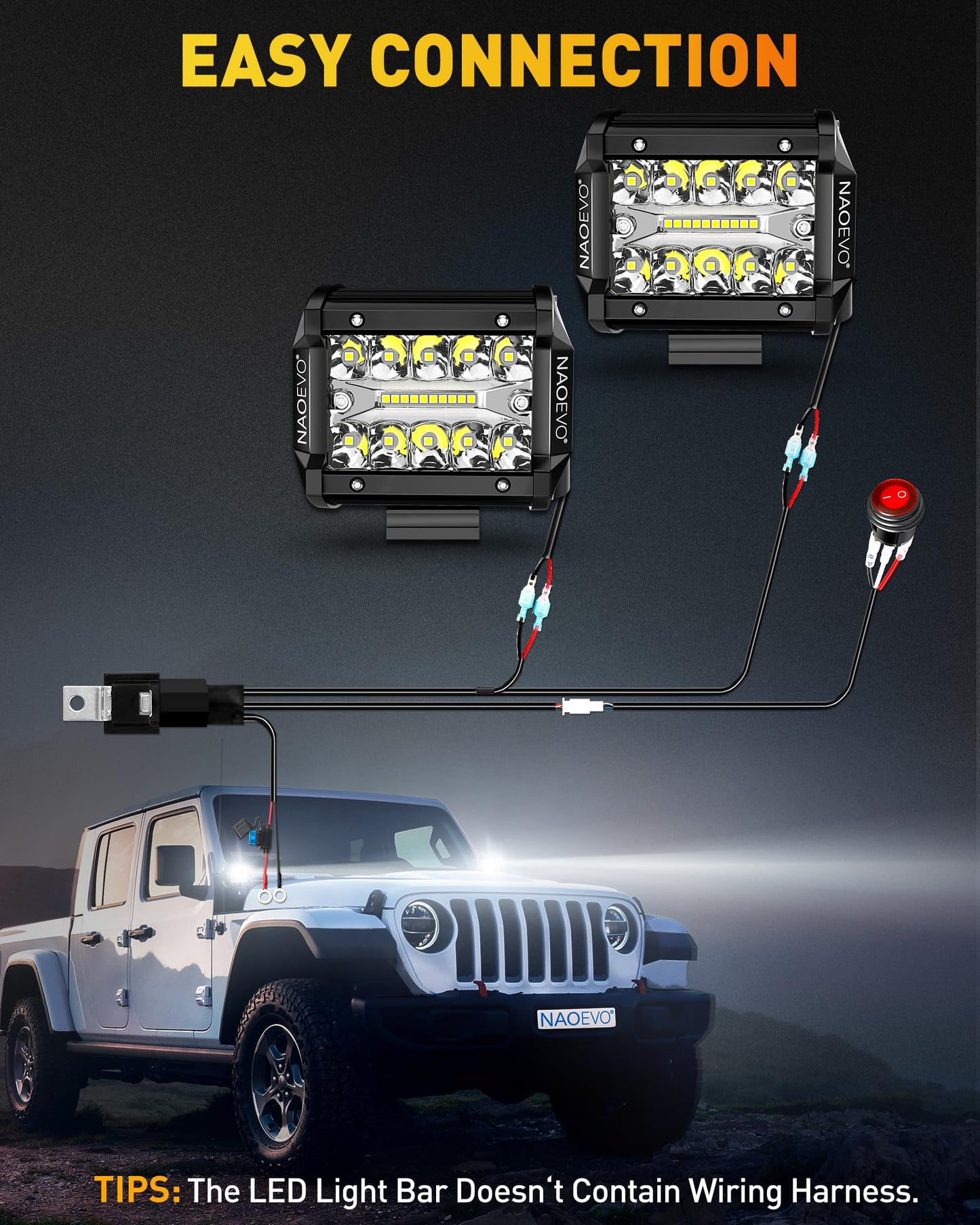 NAOEVO 4 Inch LED Pod Lights, 120W 12,000LM LED Fog/Driving/Off Road Lights LED Light Bar with Spot Flood Combo, Cube Pods for Truck Boat ATV UTV, 2 Pcs (White)