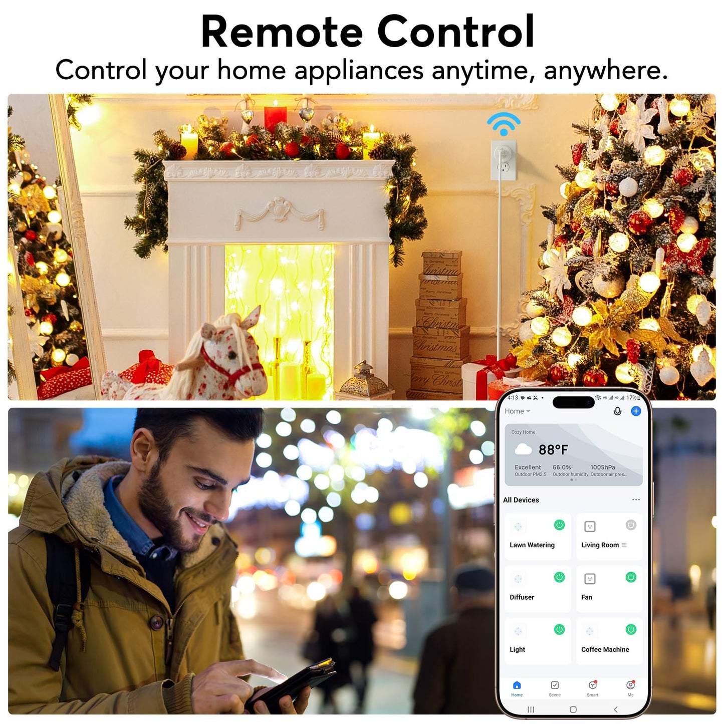 EIGHTREE Smart Plug, Mini Wi-Fi Plug That Works with Alexa & Google Home, Compatible with SmartThings, Smart Socket with Remote Control & Timer Function, 2.4Ghz Wi-Fi Only, No Hub Required